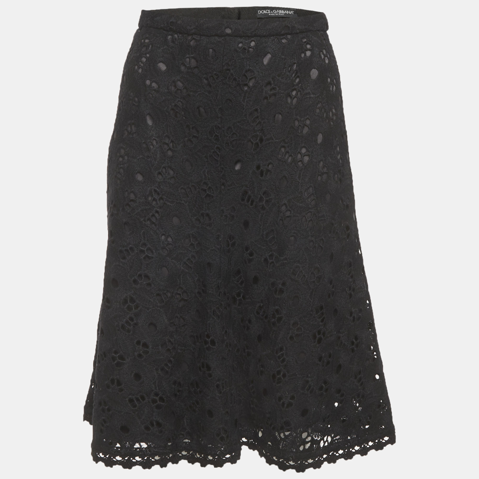 Dolce & Gabbana Black Wool Blend Lace Mini Skirt S