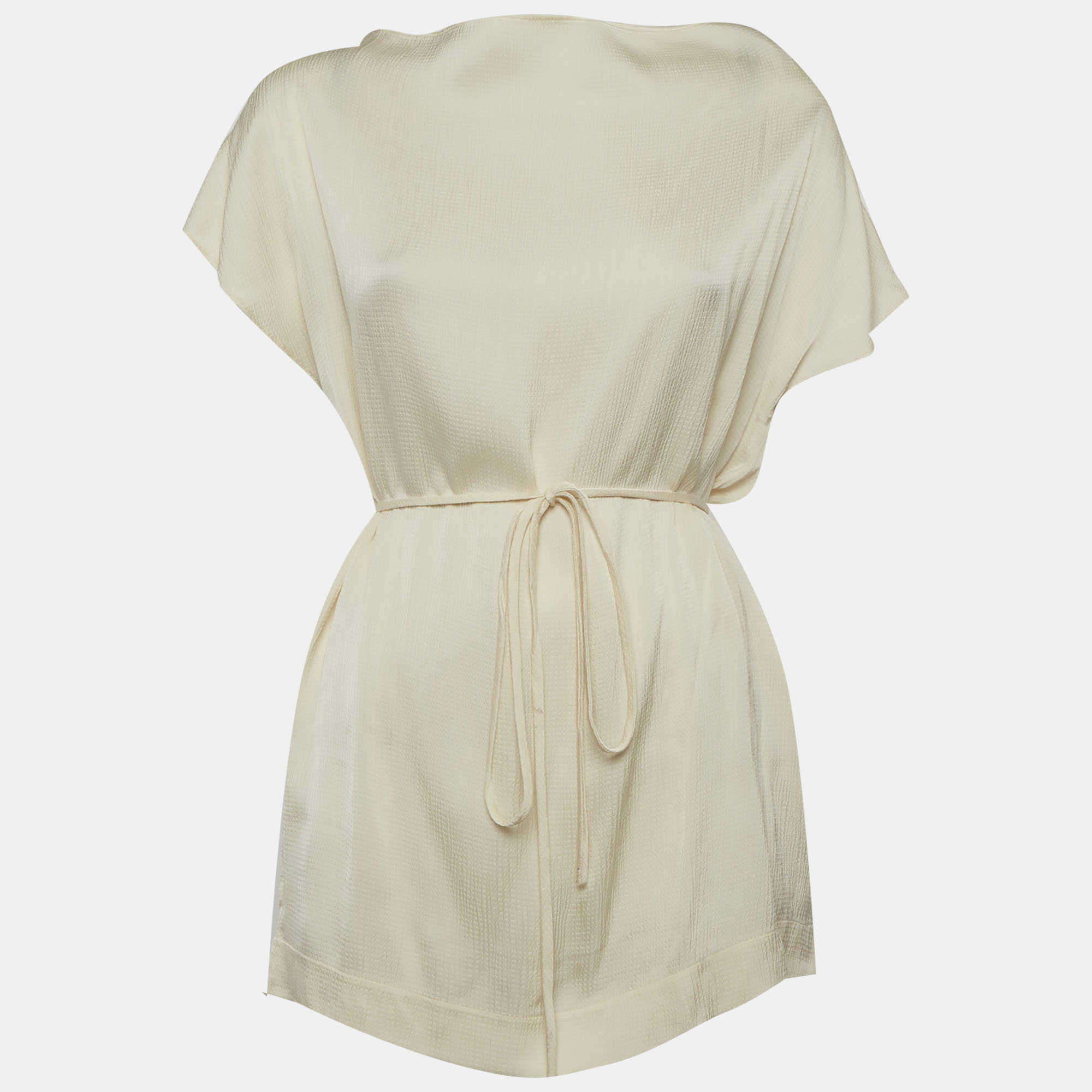 Bondi Born Cream Crinkle Satin Split Shoulder Ardea Top XS