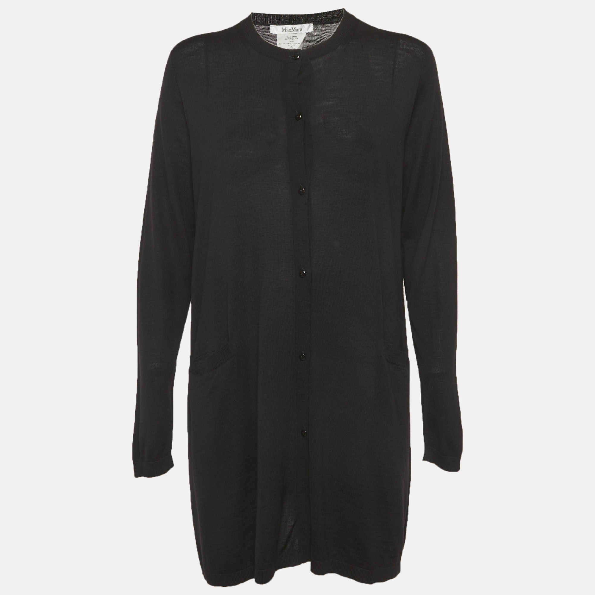 Max Mara Black Wool Knitted Long Cardigan XL