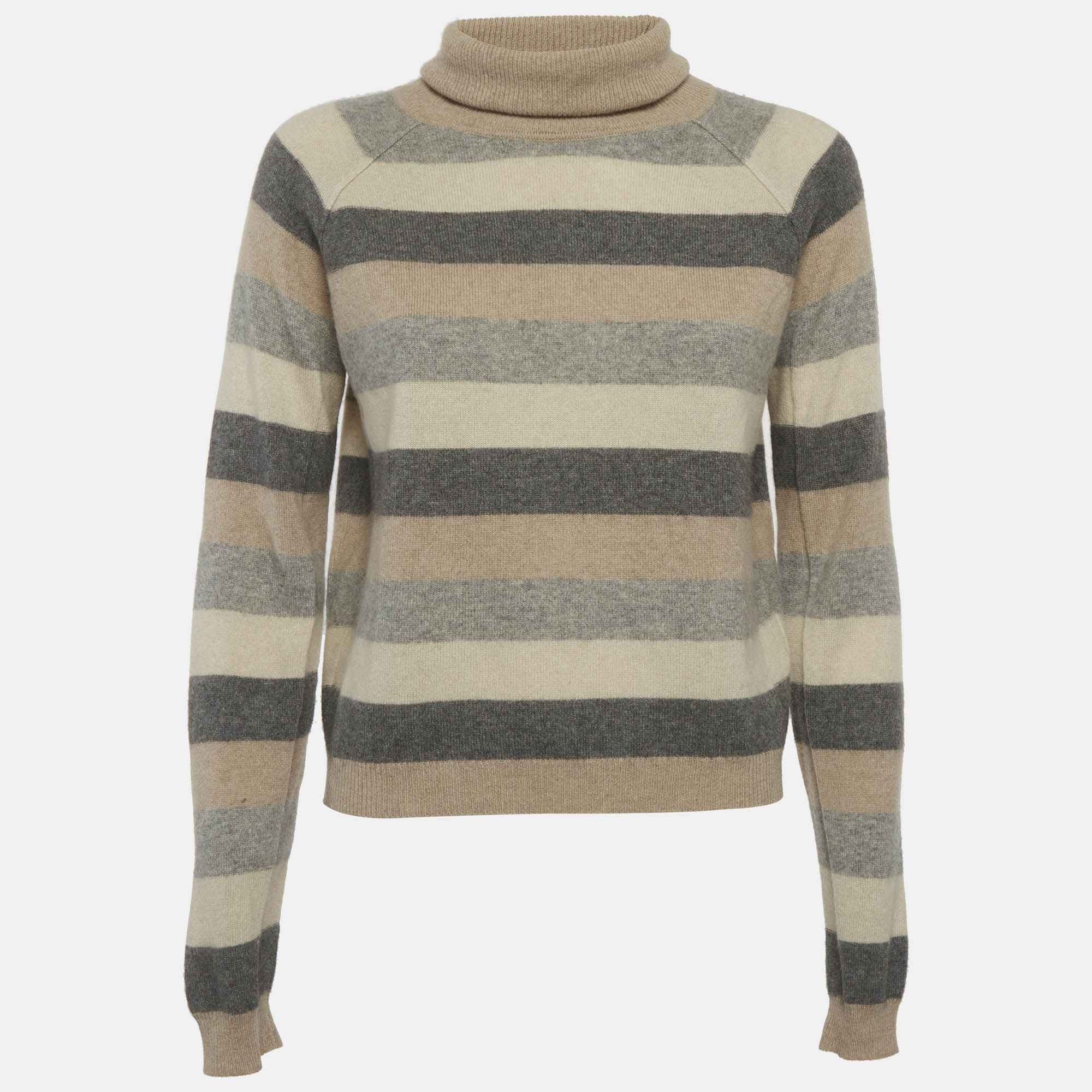 Max Mara Multicolour Striped Cashmere Turtle Neck Sweaters M