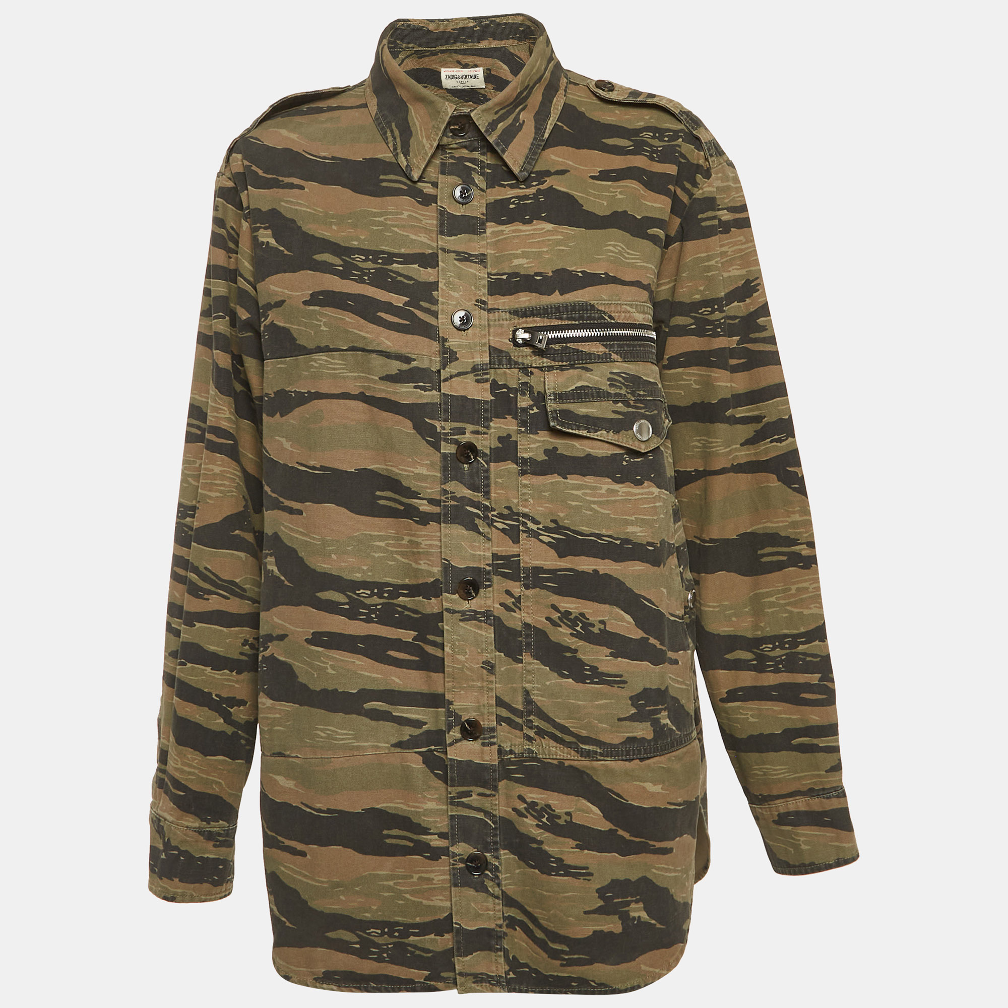 Zadig & Voltaire Military Green Camouflage Print Troy Camo Shirt M