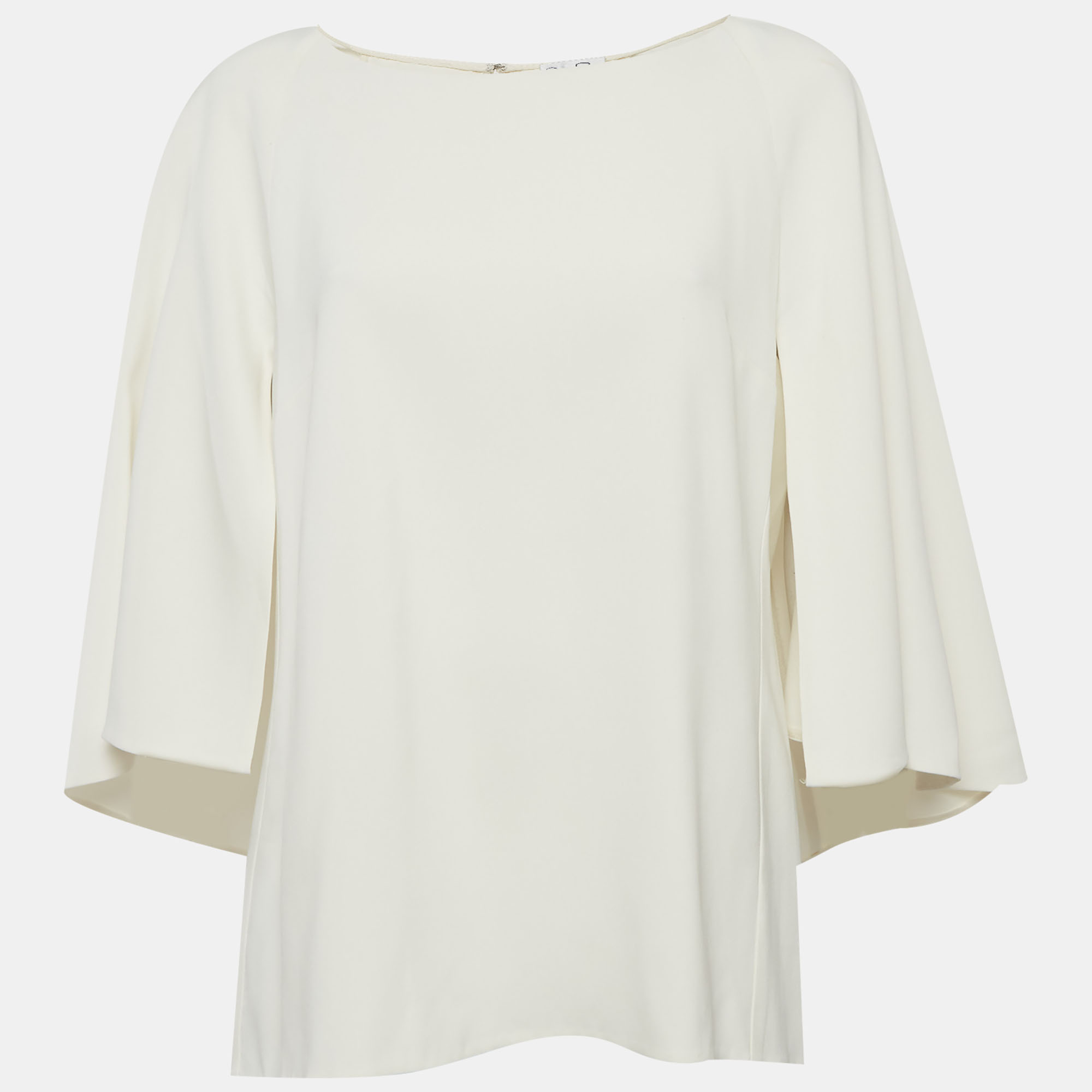 Oscar de la Renta Off White Crepe Cape Detail Top L