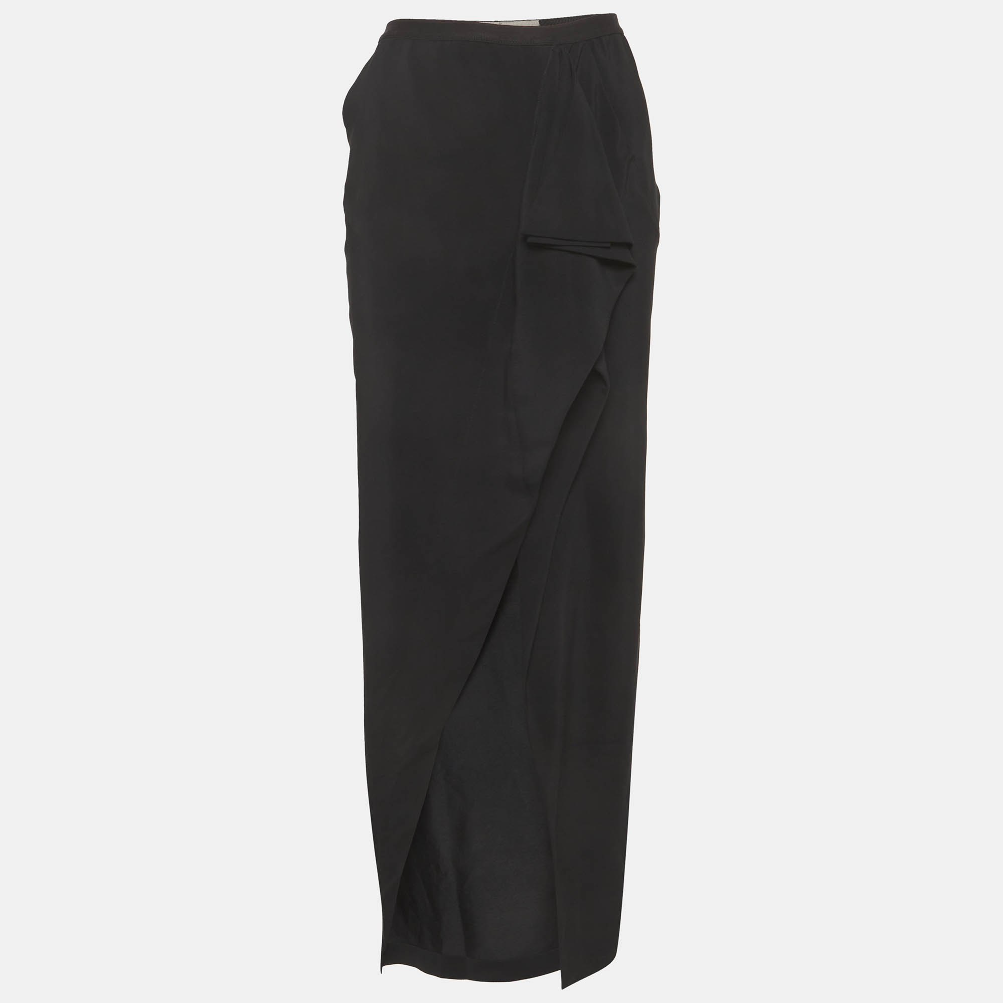 Rick Owens Black Crepe Draped Maxi Skirt M