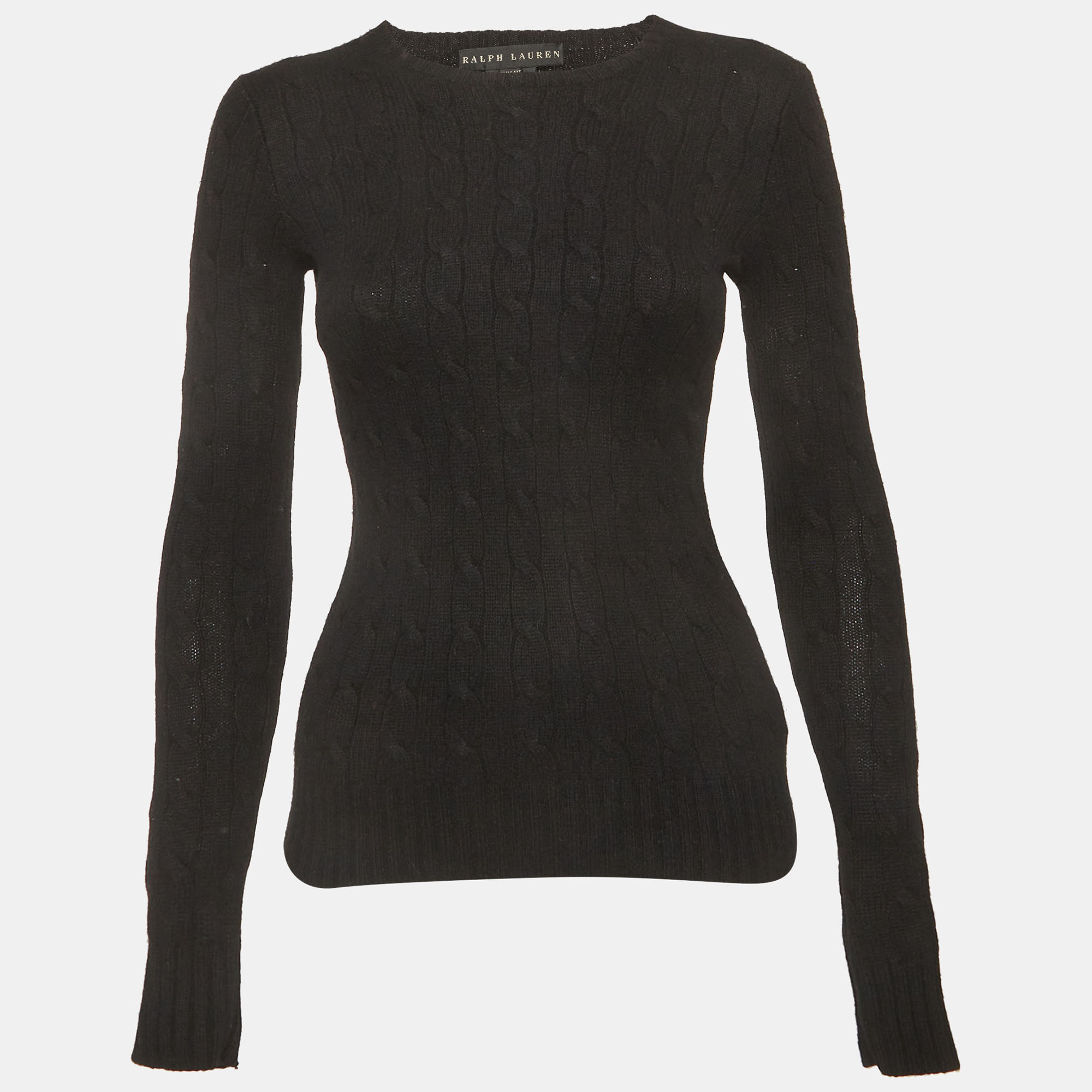 Ralph Lauren Black Cashmere Cable Knit Sweater S