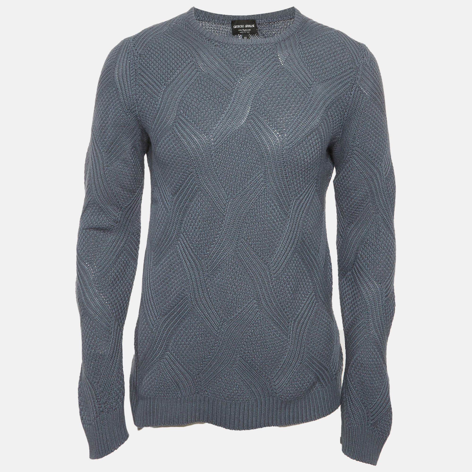 Giorgio Armani Grey Cashmere Patterned Knit Sweater M
