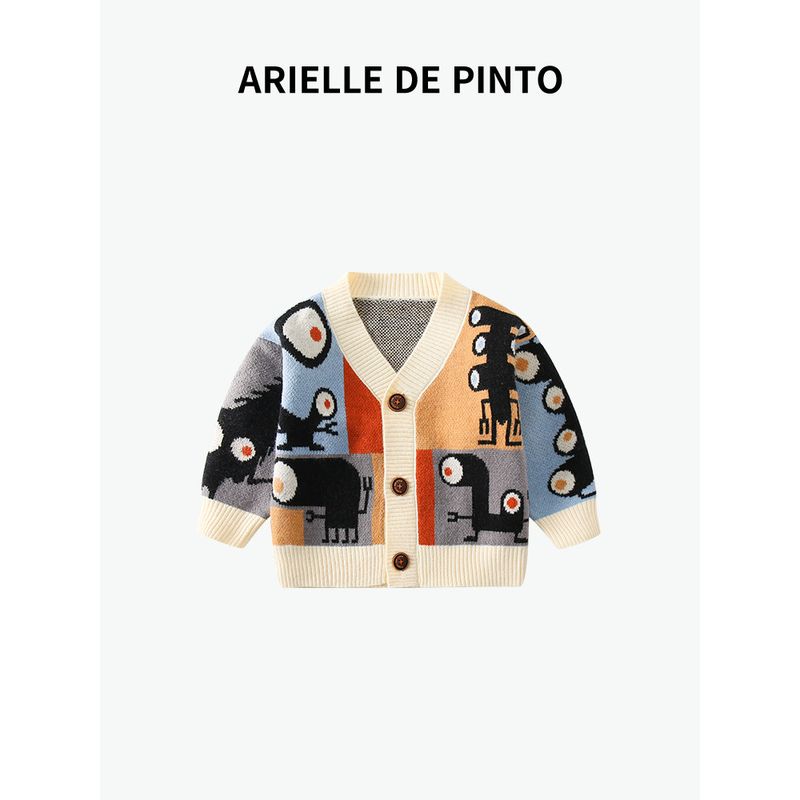 French Arielle De Pinto Knitted Cardigan Sweater for Boys and Girls, Spring and Autumn Children s Outerwear, Stylish Children s Clothing Little Deer Style - Blue 100 gray TAOMall