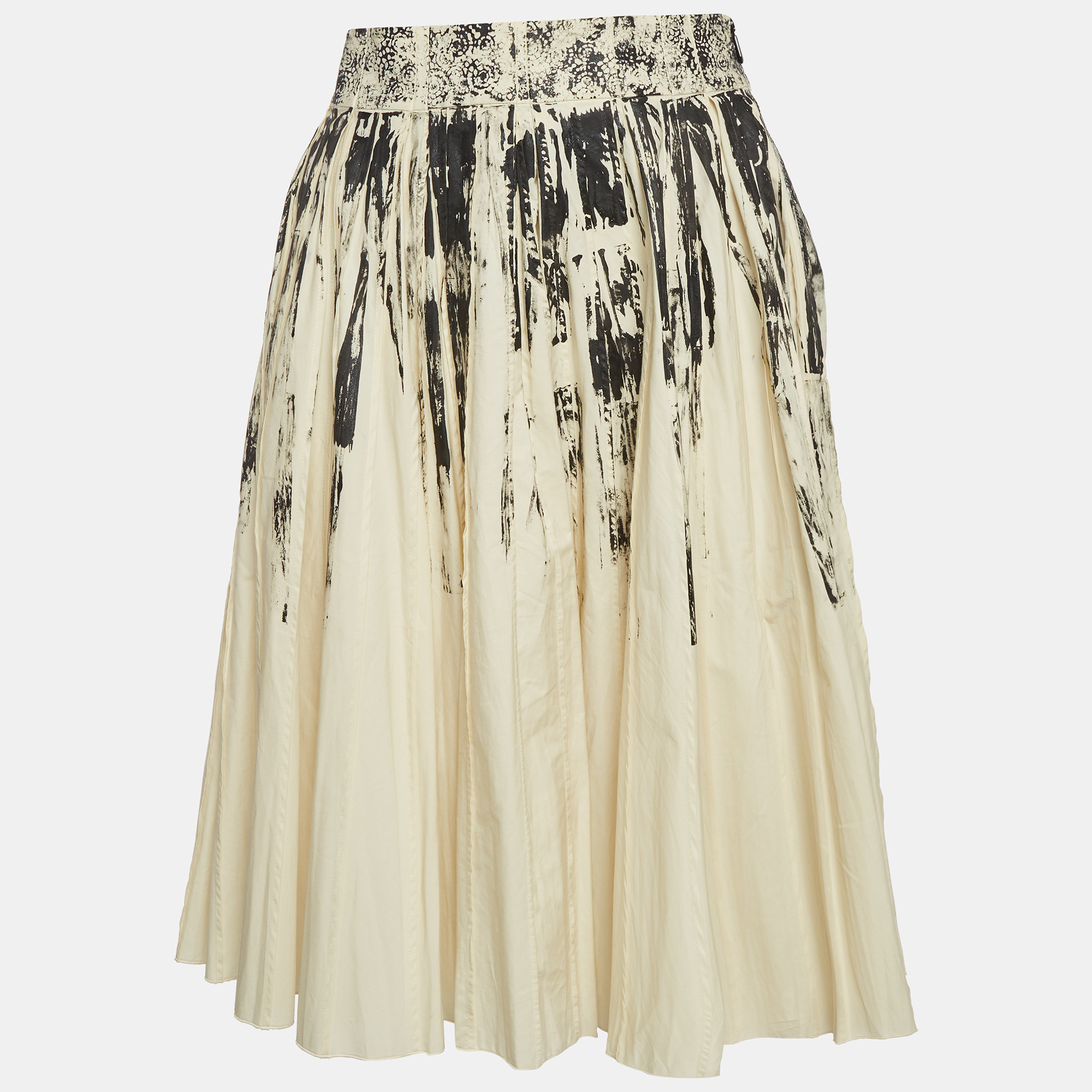 Bottega Veneta Beige Printed Cotton Pleated Skirt S