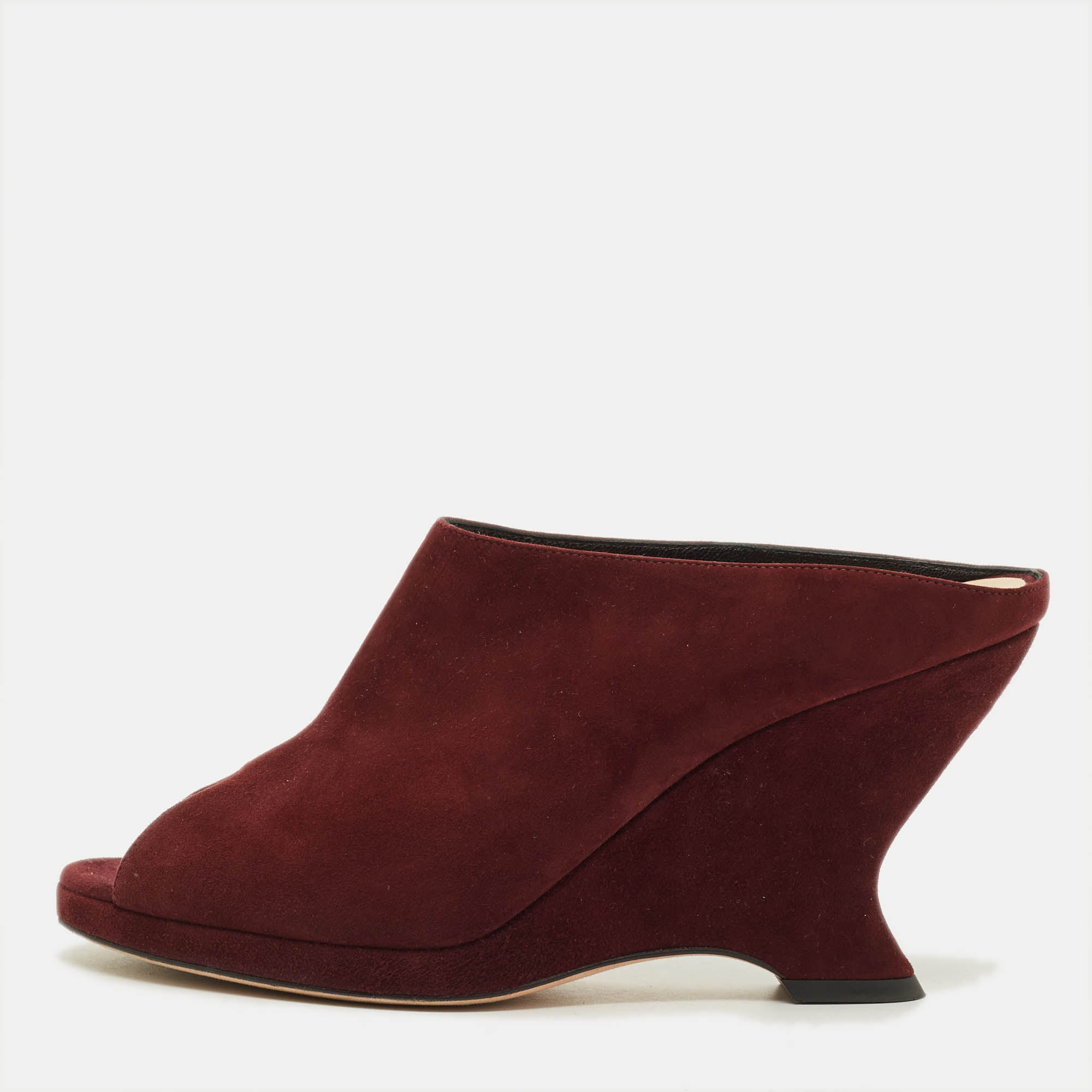 Dior  Size 40 Burgundy Suede Open Toe Wedge Mules