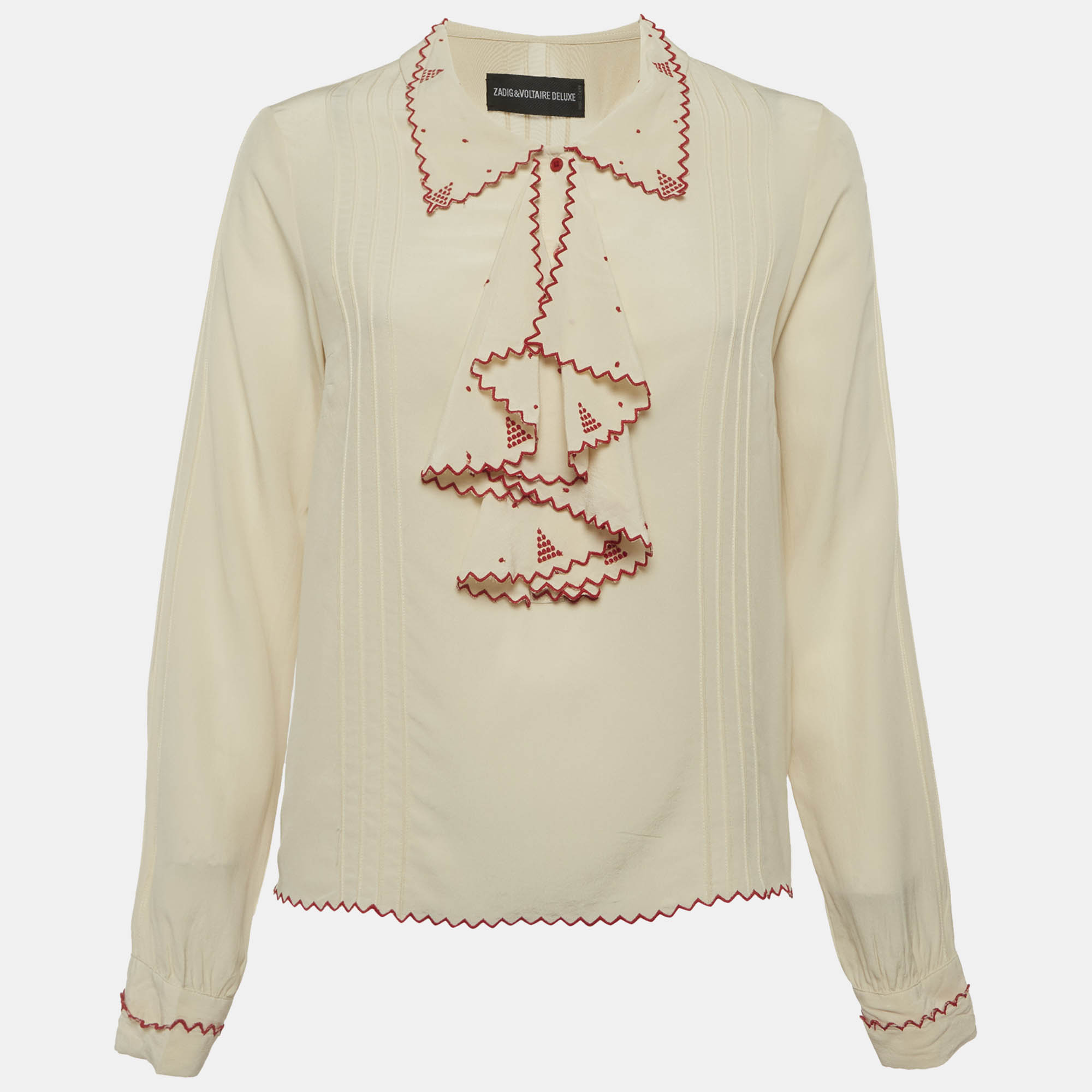 Zadig & Voltaire Deluxe Beige Silk Ruffled Shirt M