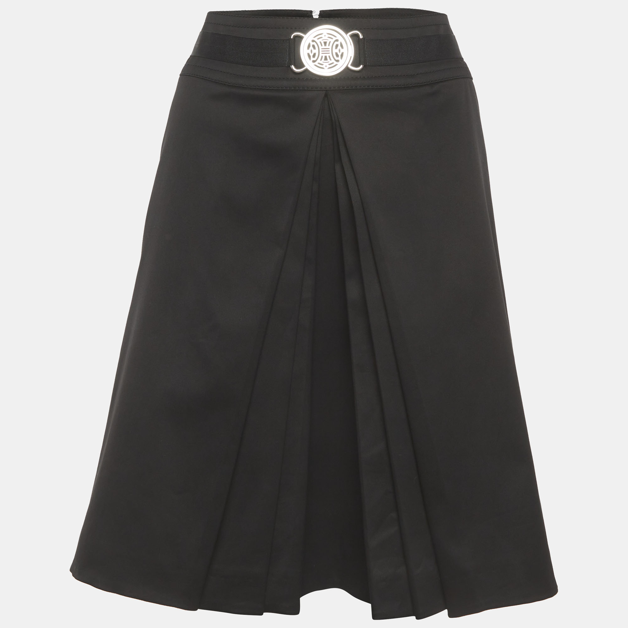 Celine Black Cotton Pleated Knee Length Skirt L