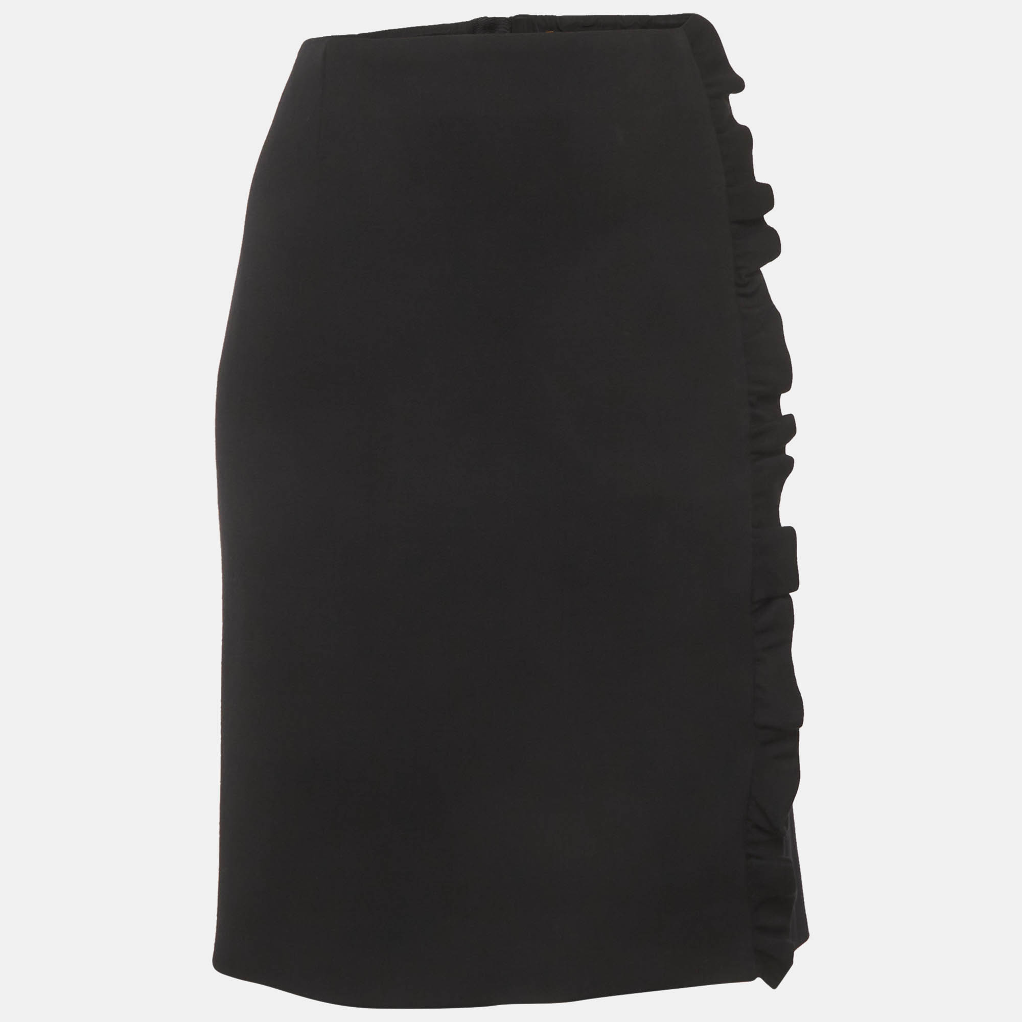 Louis Vuitton Black Wool Frilled Pencil Skirt M