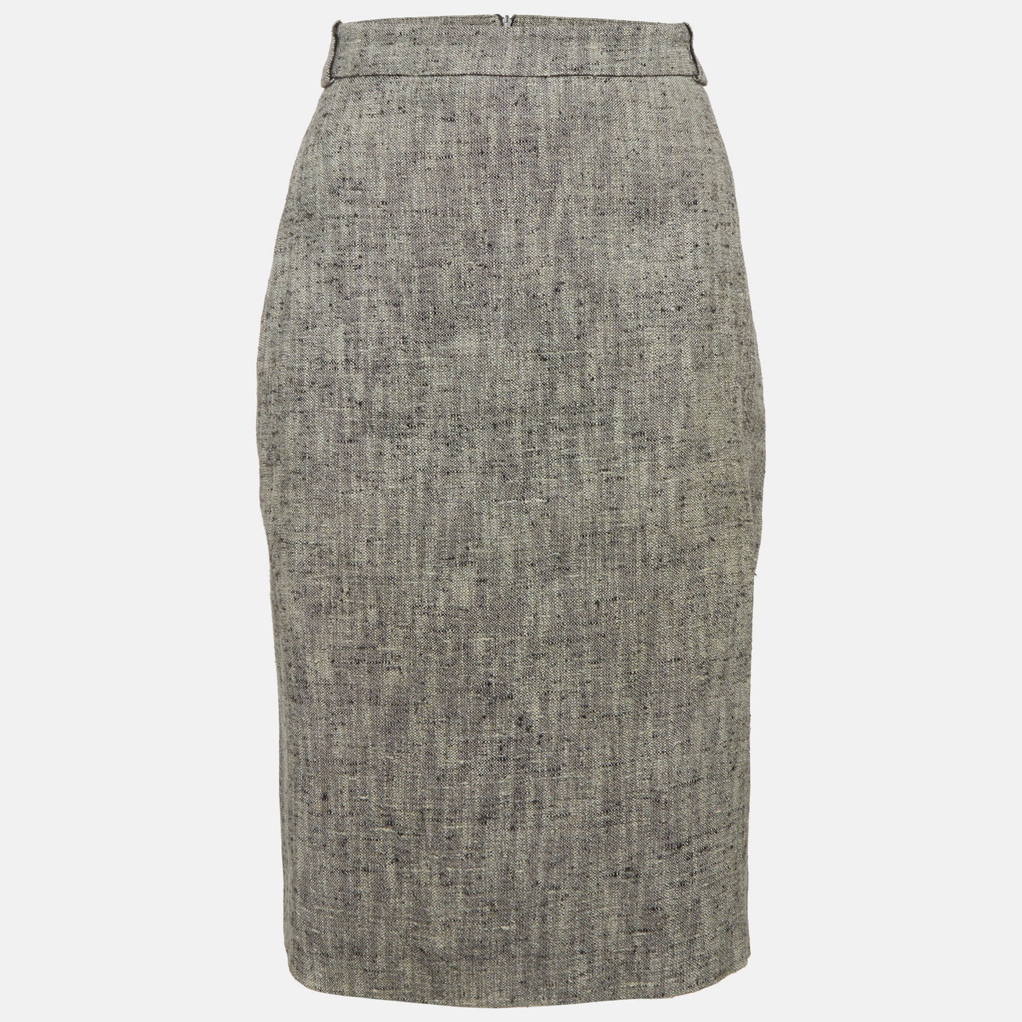 Max Mara Grey Tweed Pencil Skirt L