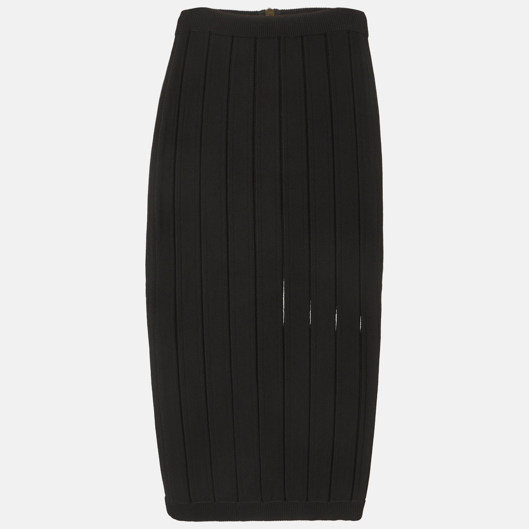 Balmain Black Stretch Knit Bodycon Midi Skirt XS