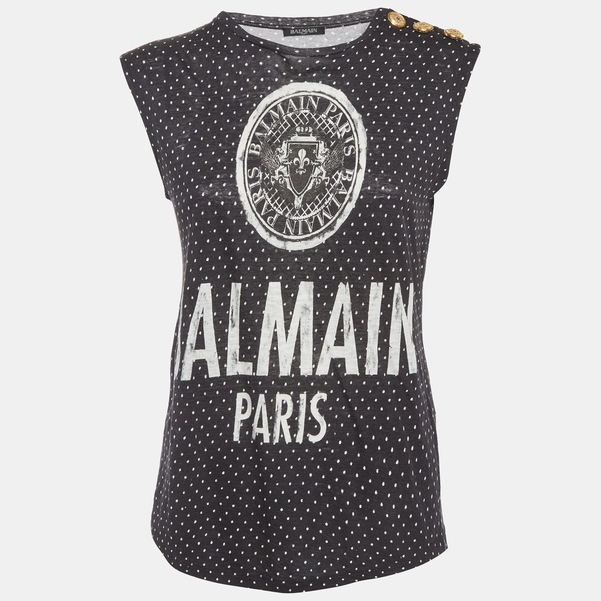 Balmain Black Polka Dots Jersey Sleeveless Top S