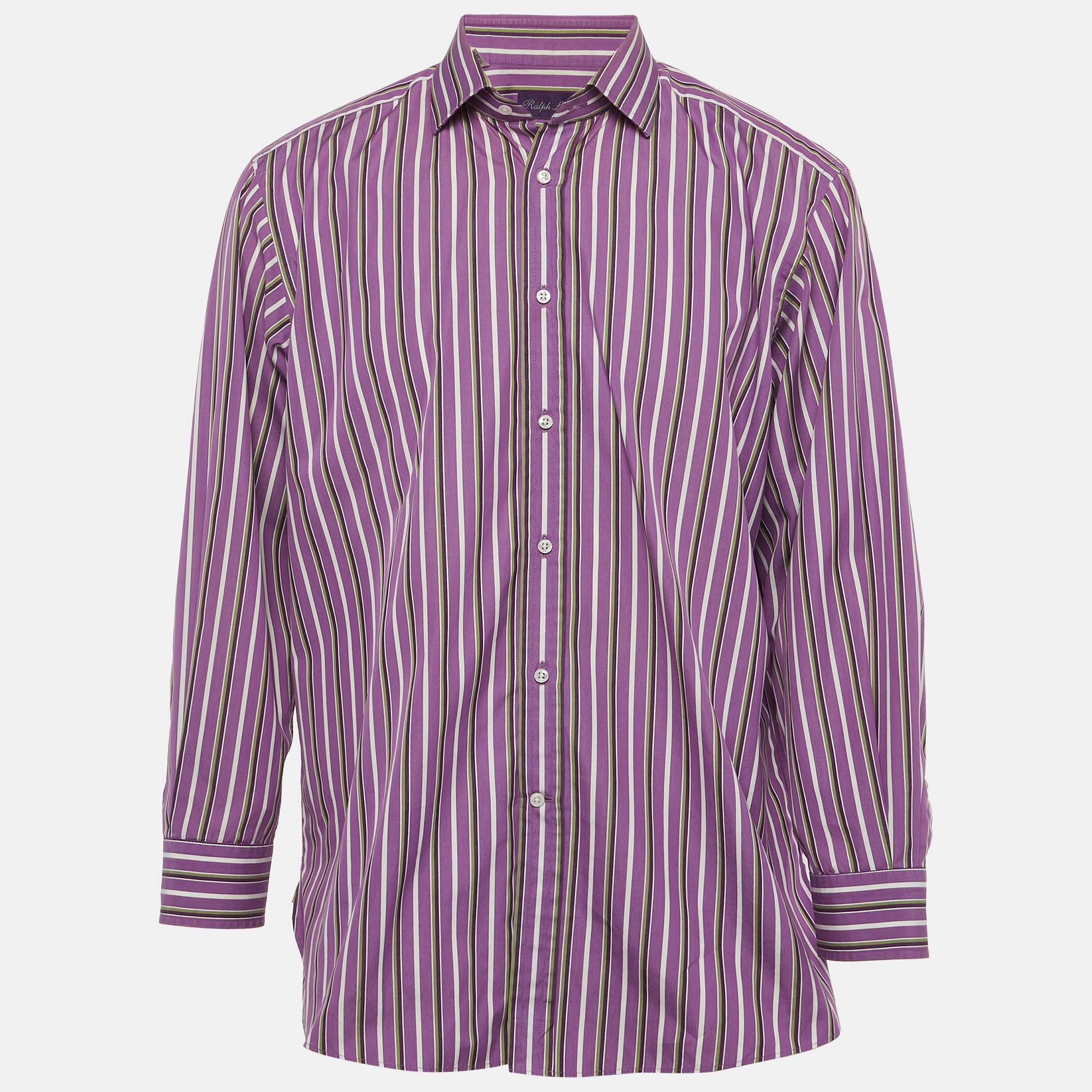 Ralph Lauren Purple Striped Cotton Poplin Button Up Shirt XXL