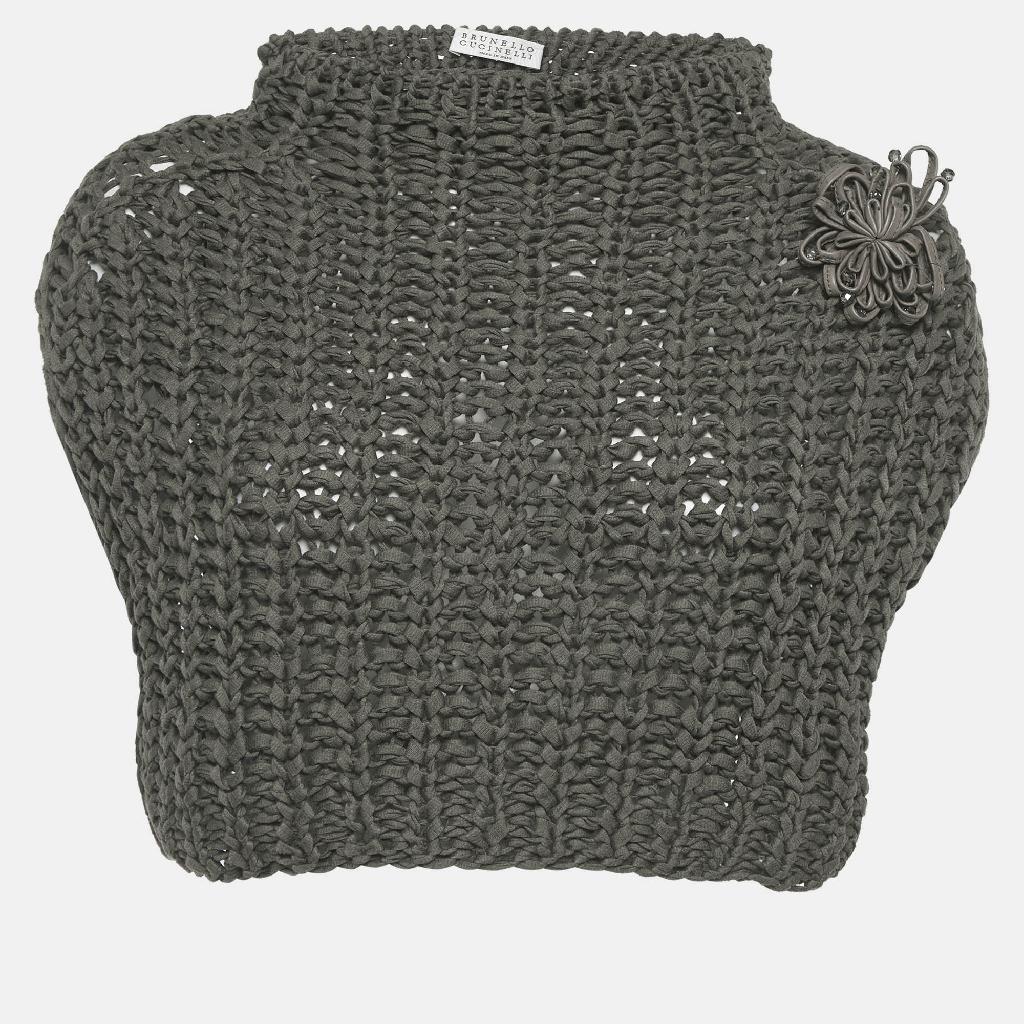 Brunello cucinelli Grey Crochet Floral Applique Crop Top XS