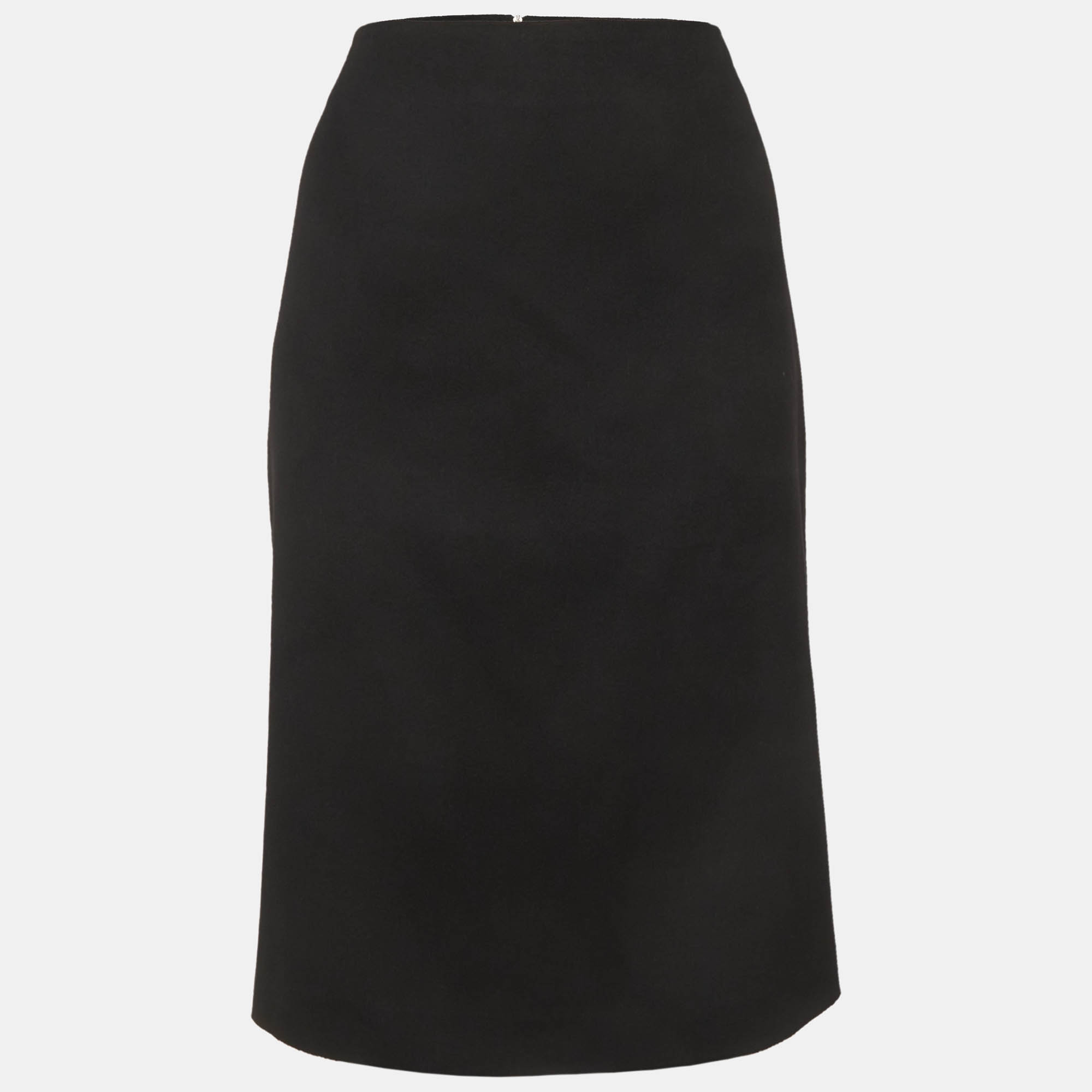 Max Mara Black Flannel Zip Up Pencil Skirt L