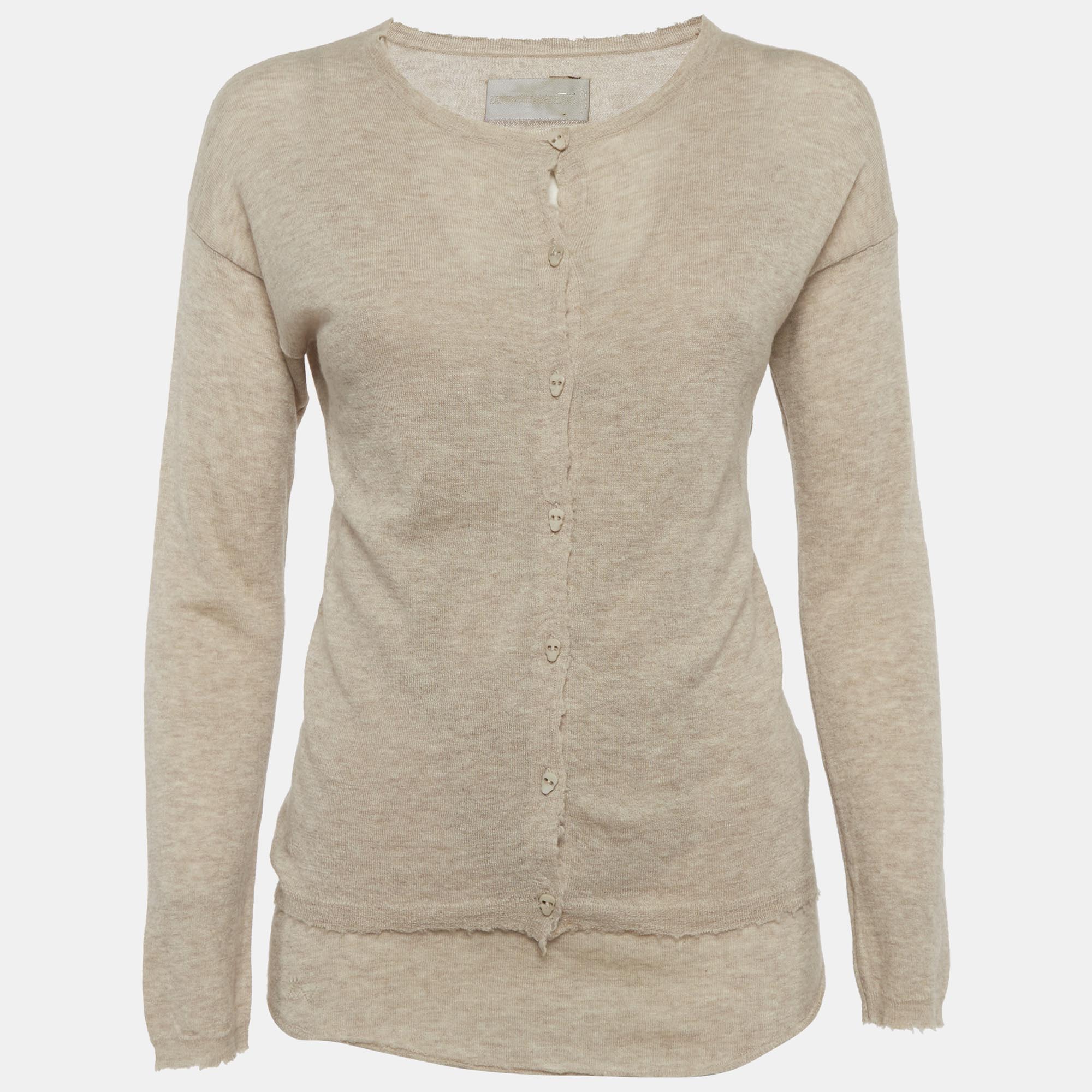 Zadig & Voltaire Beige Rhinestone Embellished Wool Knit Tank Top and Sweater Set XS