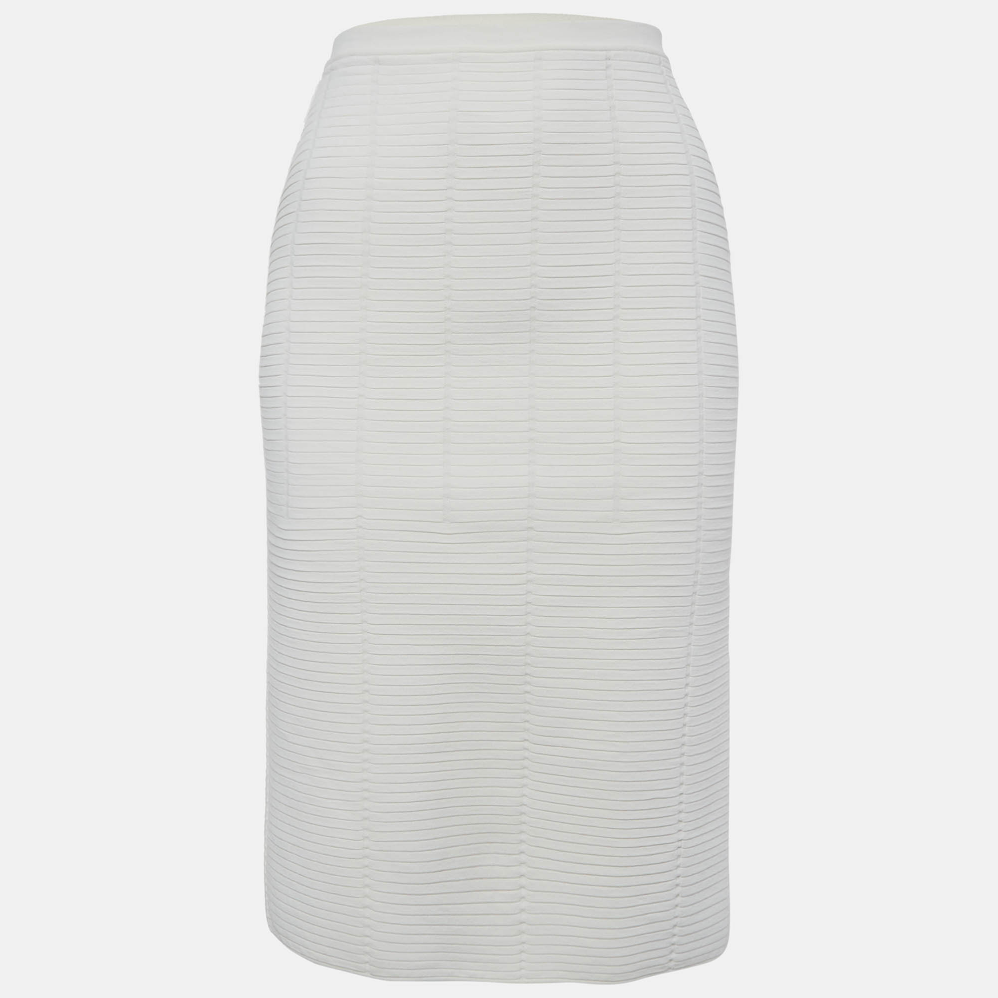 Giorgio Armani White Textured Rib Knit Pencil Skirt M