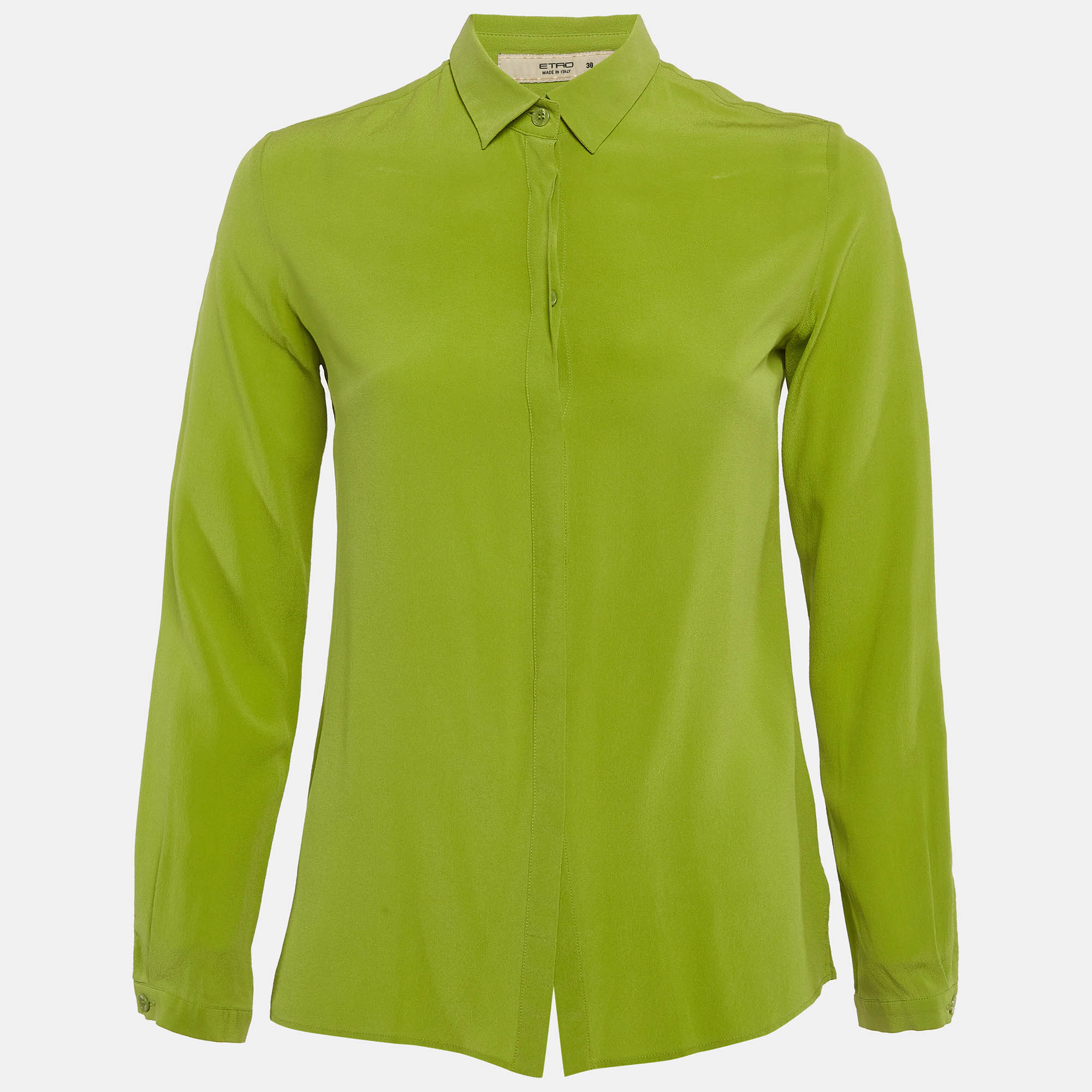 Etro Green Crepe Silk Button Up Shirt S