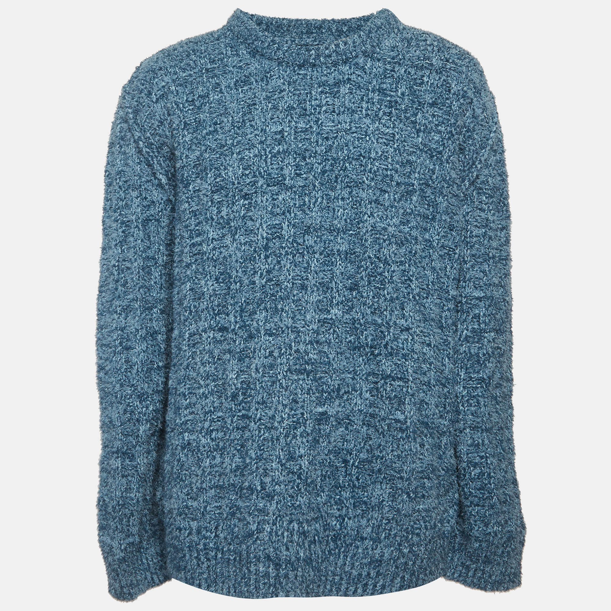 Maison Martin Margiela Blue Textured Rib Knit Oversized Sweater L