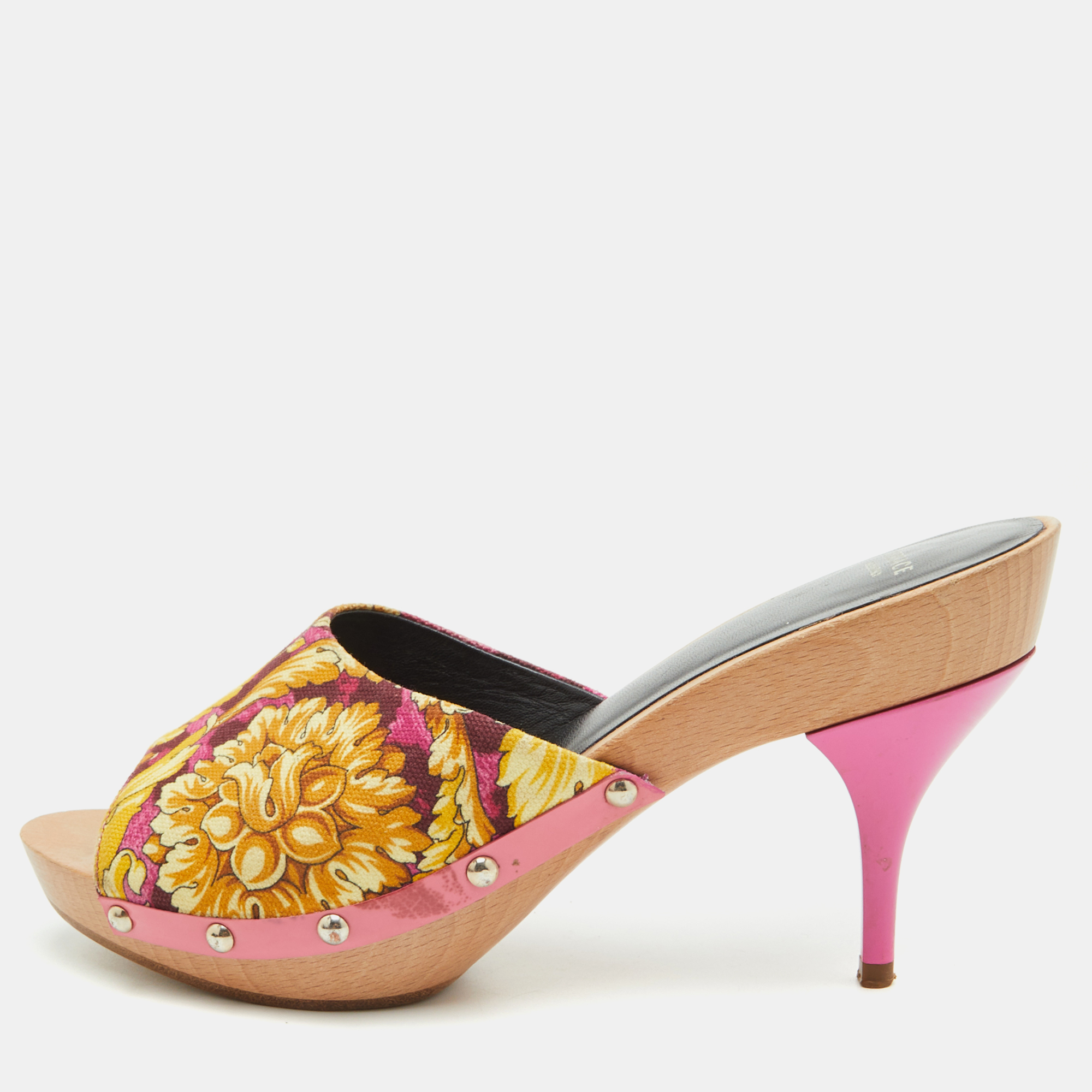 Versace Size 38 Multicolor Floral Printed Canvas Platform Clogs