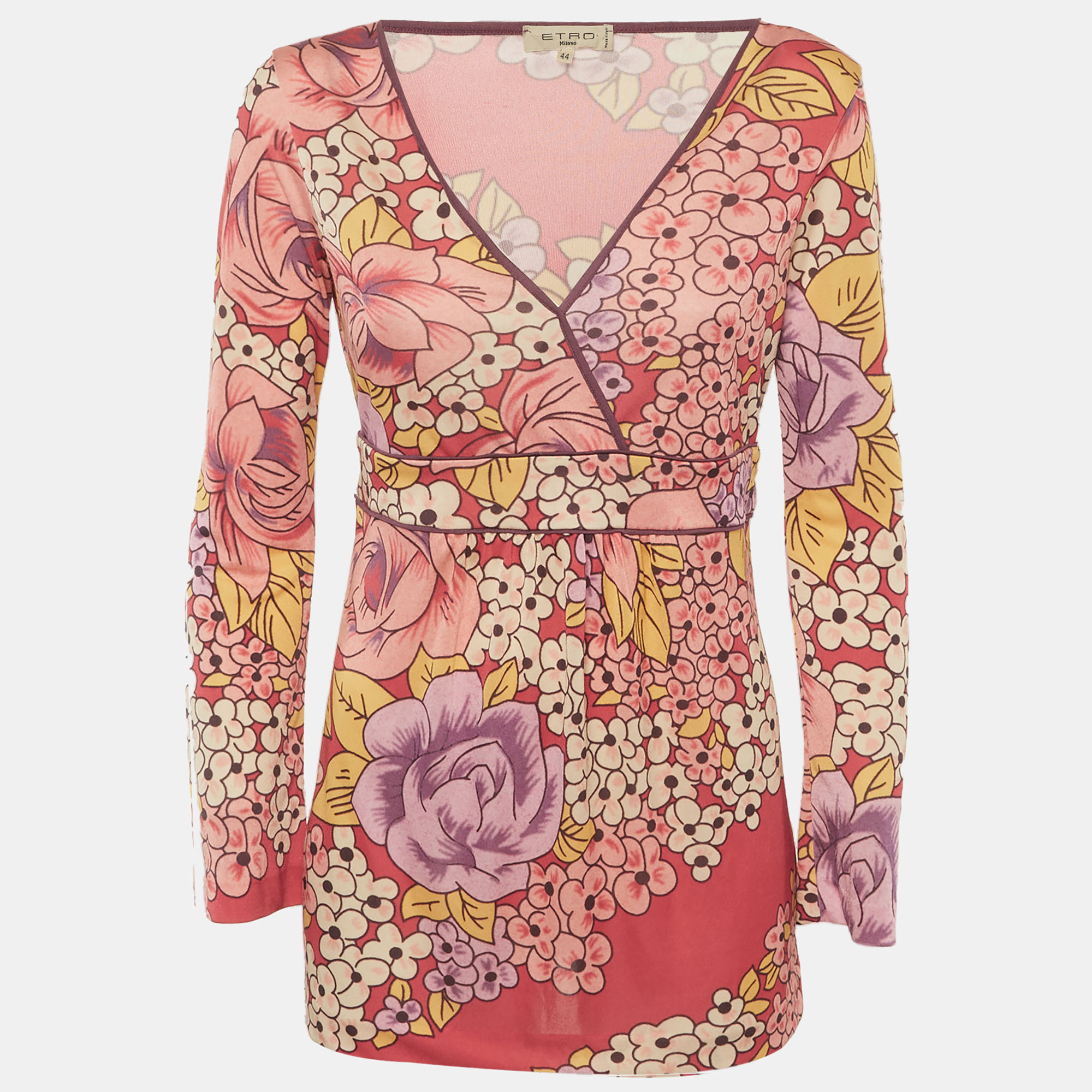 Etro Pink Floral Print Jersey Top M