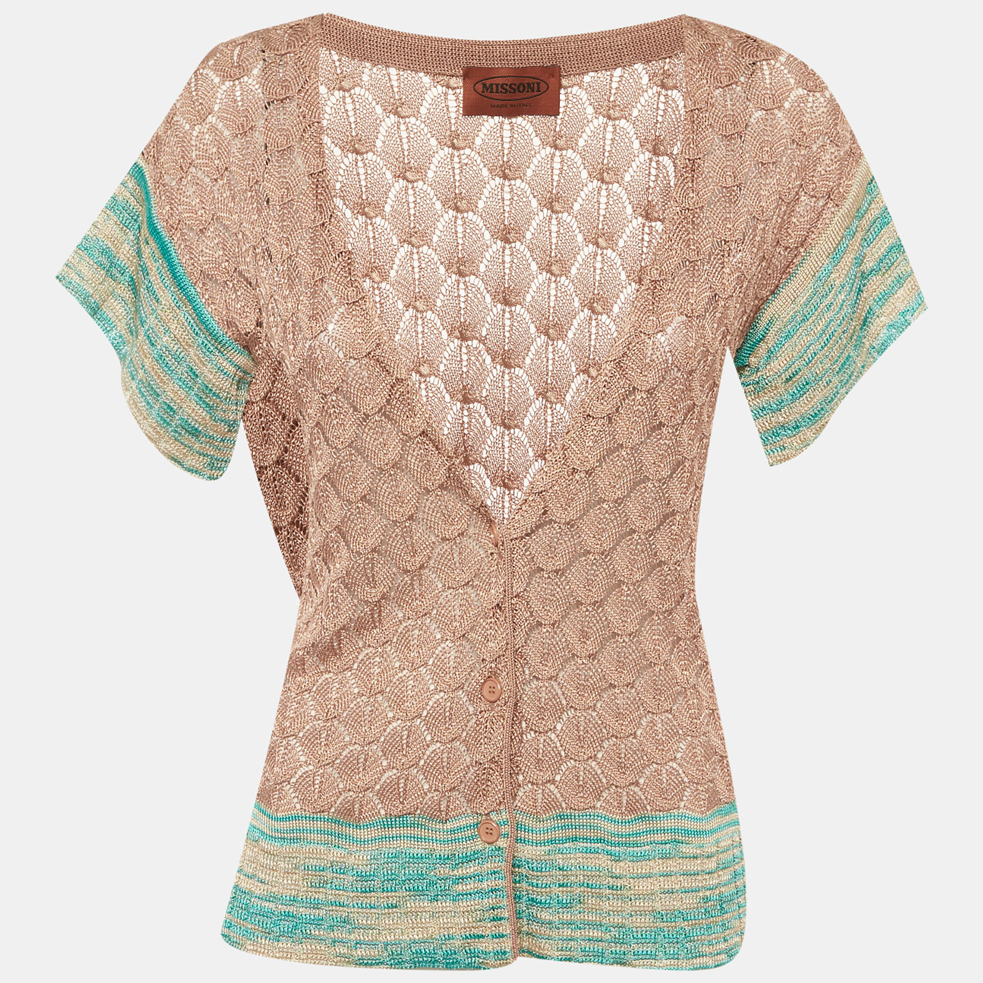 Missoni Multicolour Crochet Knit Short Sleeve Cardigan M