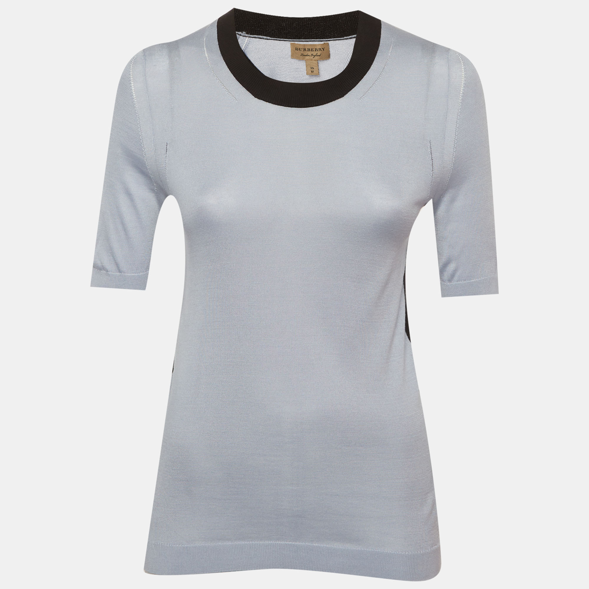 Burberry Blue Silk Knit Crewneck Top XS