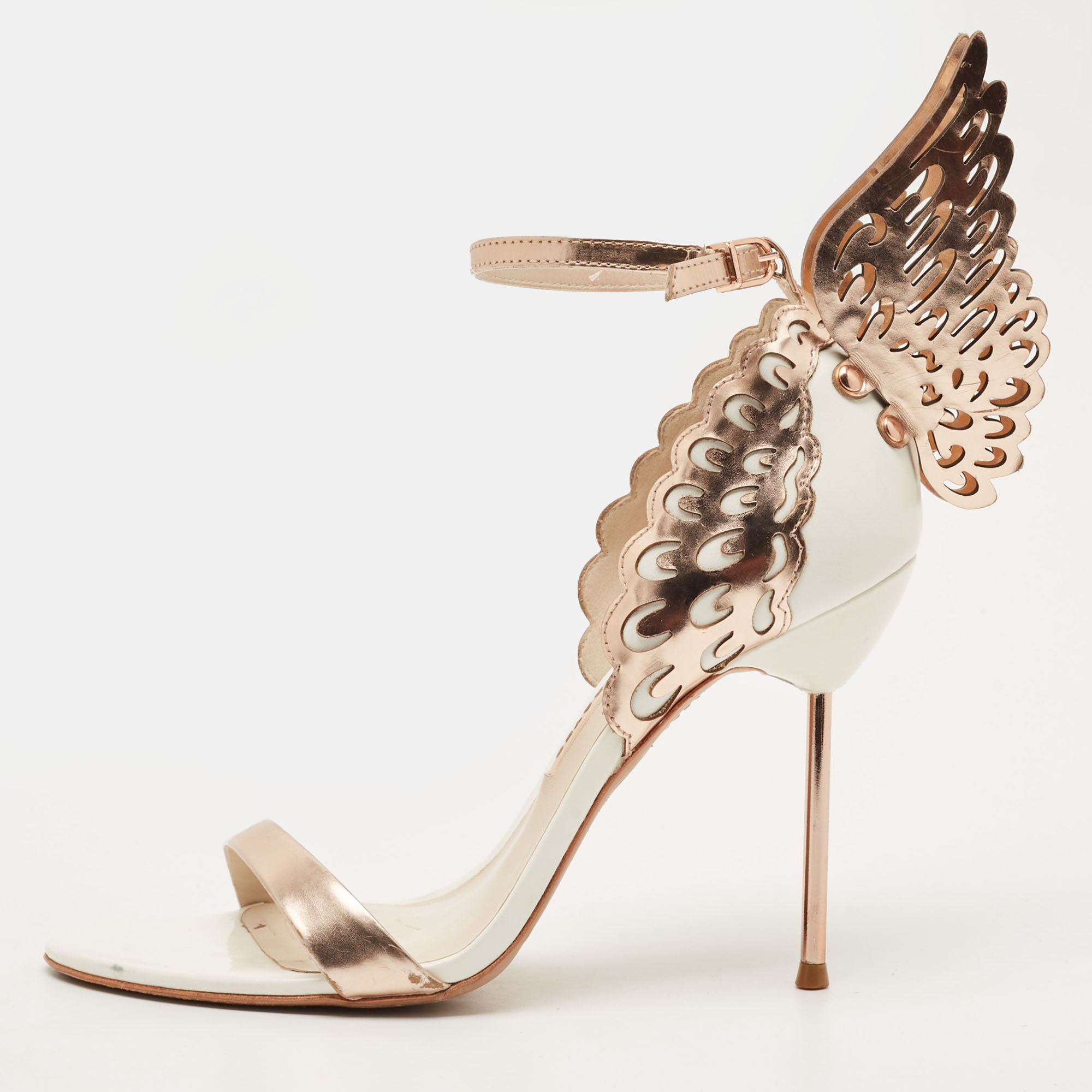 Sophia Webster Evangeline Size 38 Cream/Gold Leather Ankle Strap Sandals