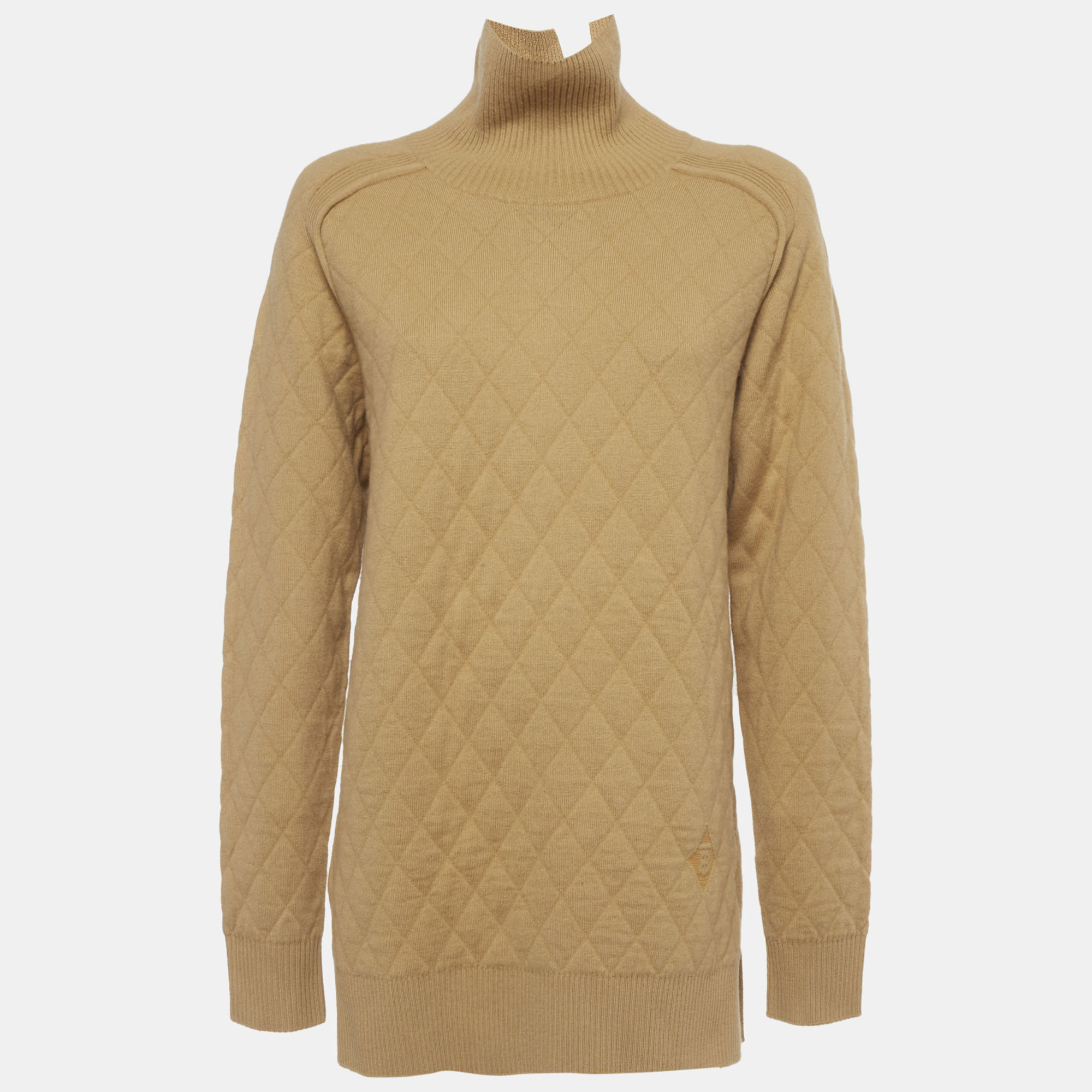 Burberry Beige Wool Quilted Turtle Neck Sweater S