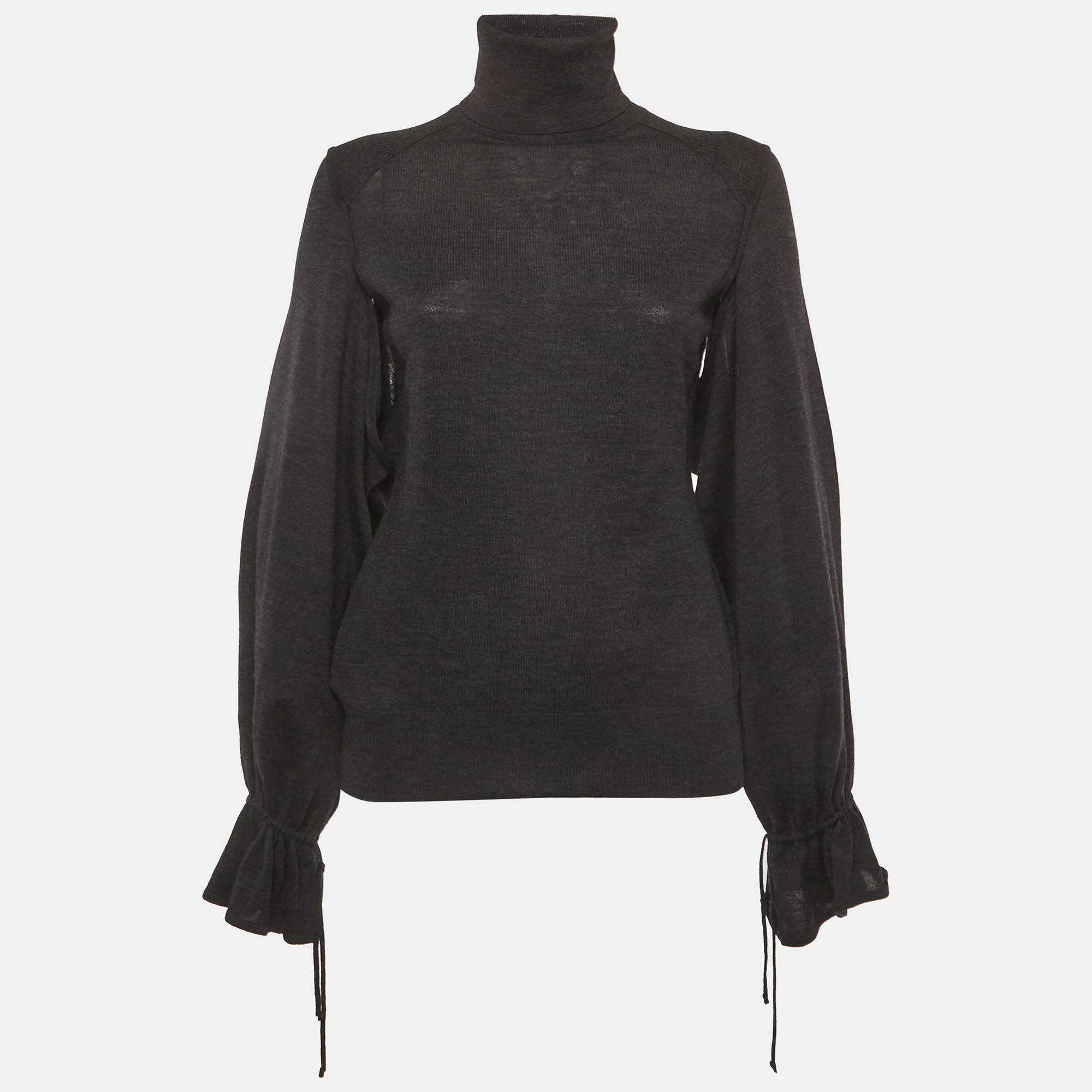 Fendi Grey Wool Knit Flared Sleeve Sweater M