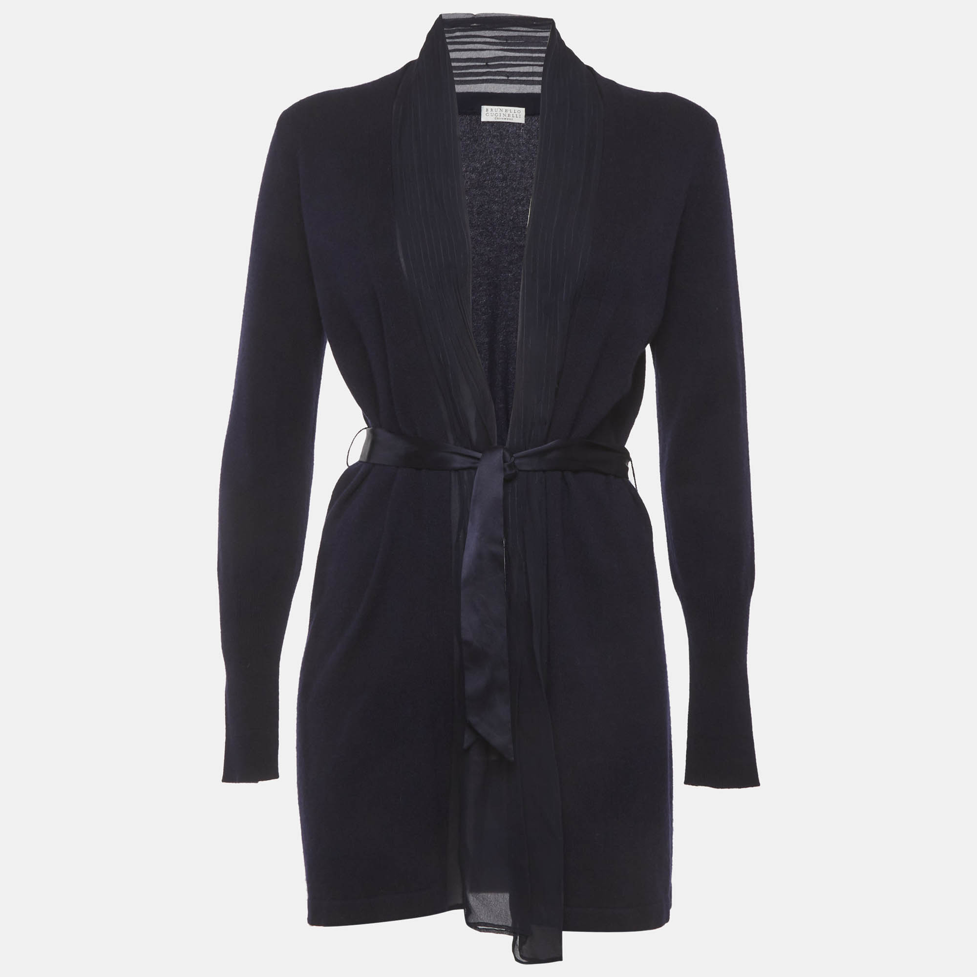 Brunello Cucinelli Navy Blue Knit Belted Cardigan S