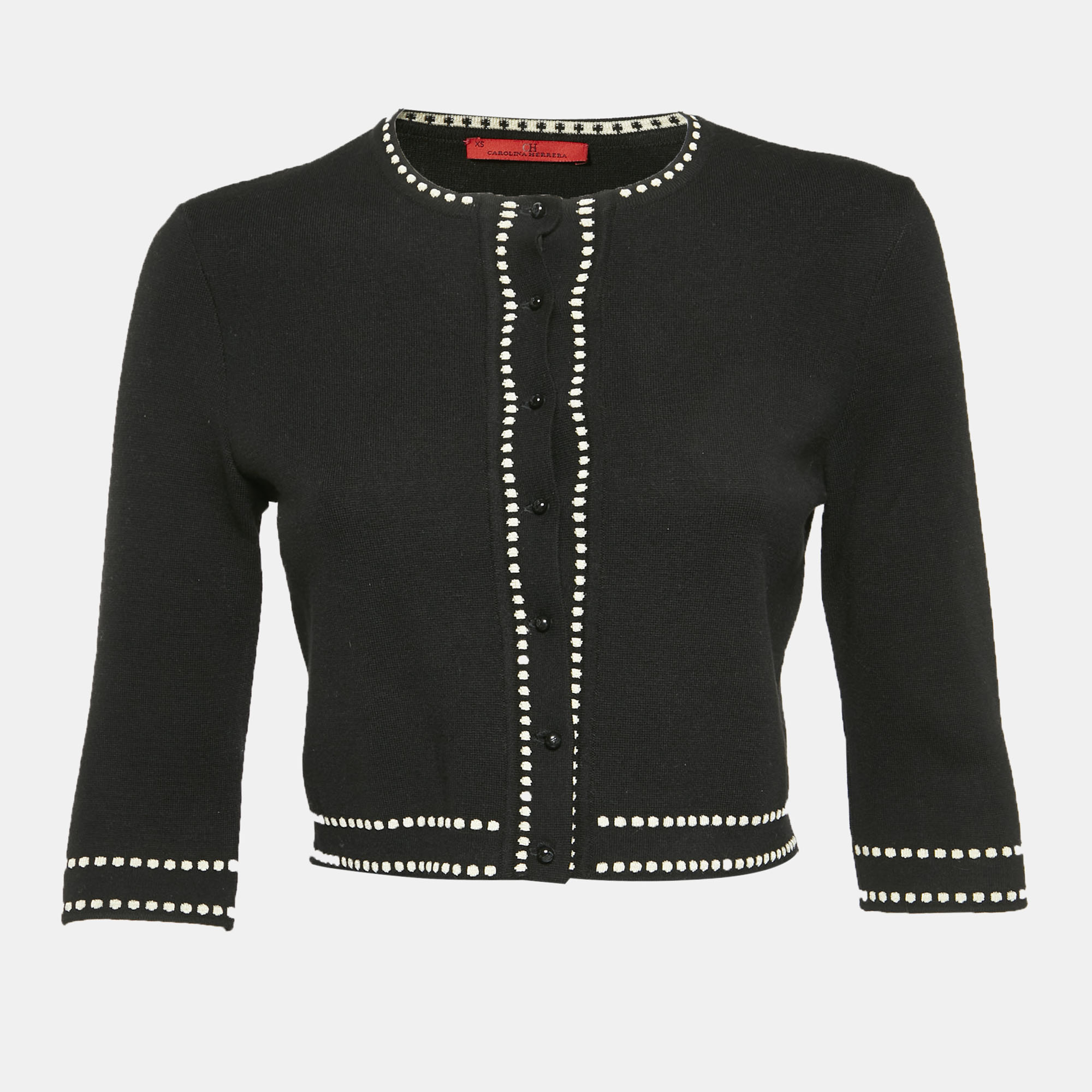 CH Carolina Herrera Black Knit Short Sleeve Cardigan XS