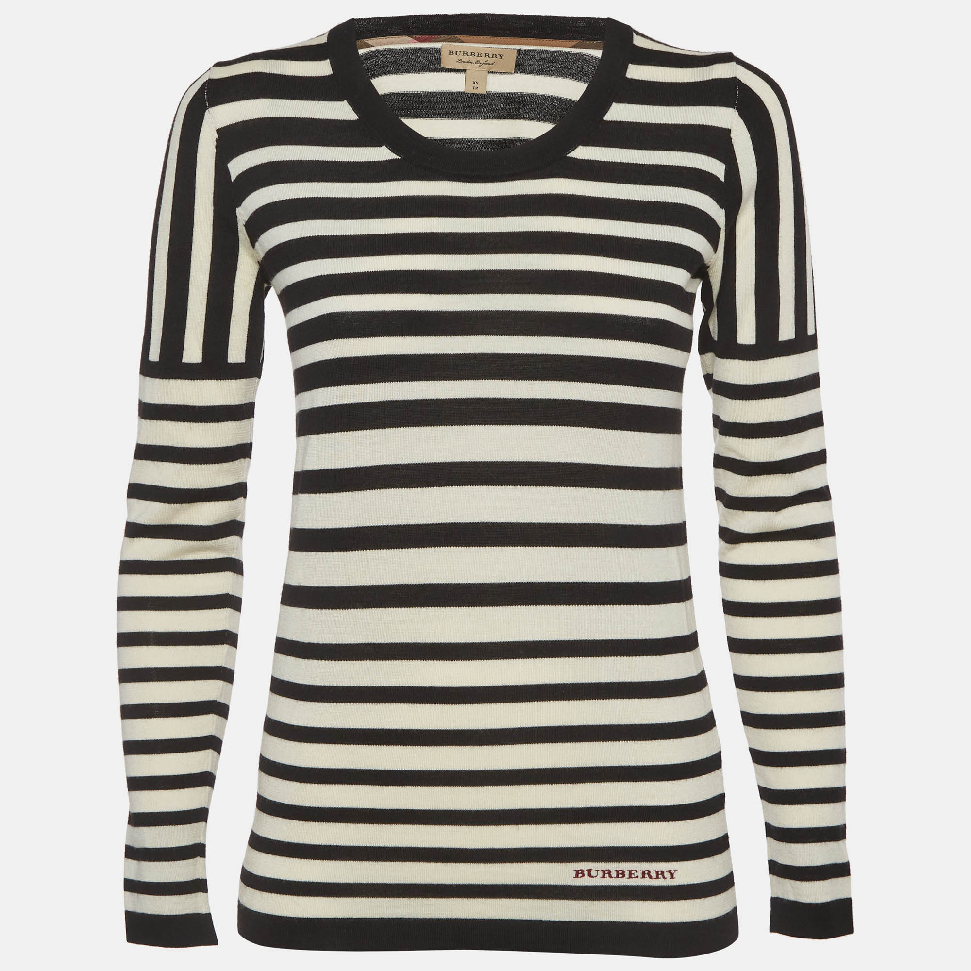 Burberry Black/White Striped Wool Knit Top XS
