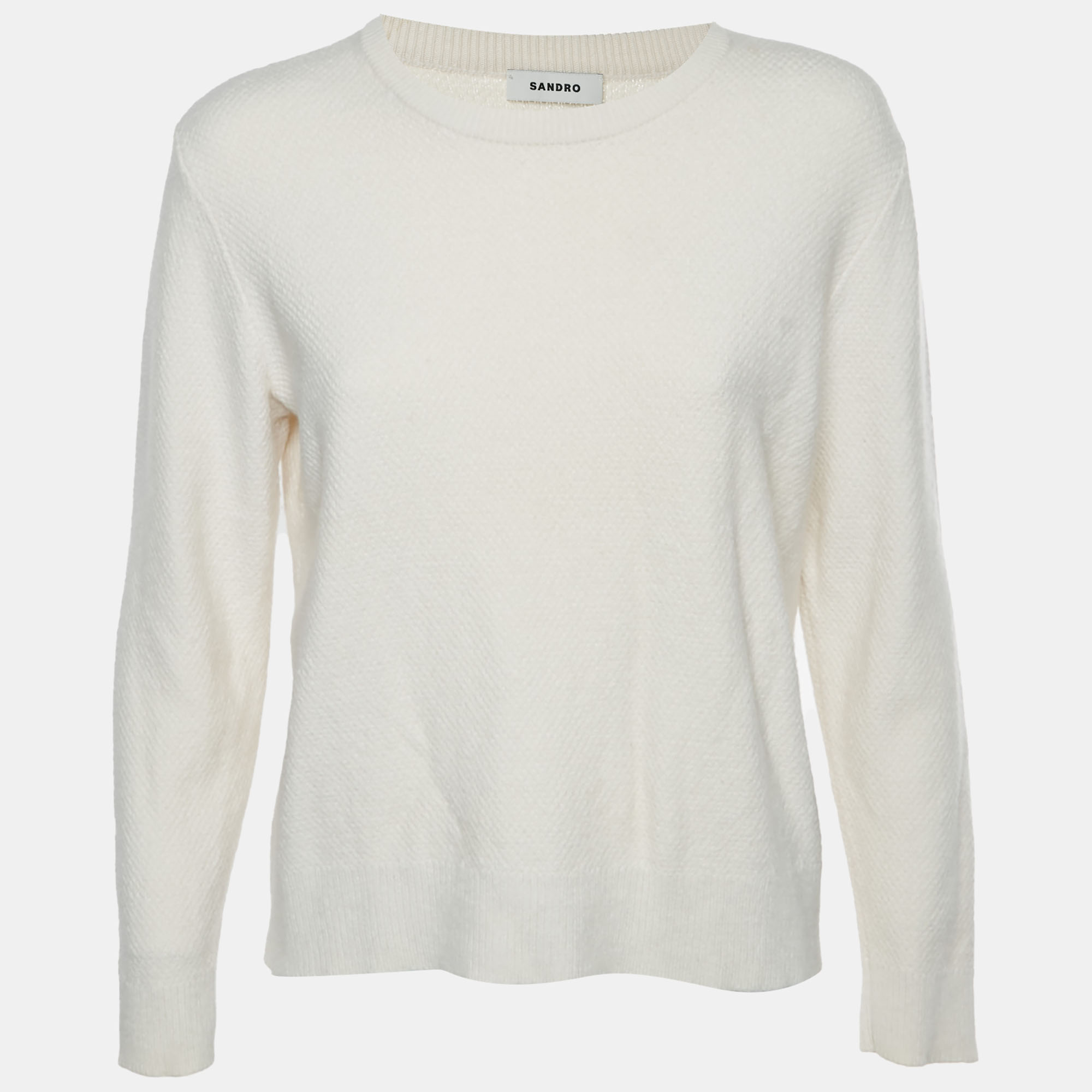 Sandro Cream Wool Blend Knit Crewneck Sweater M