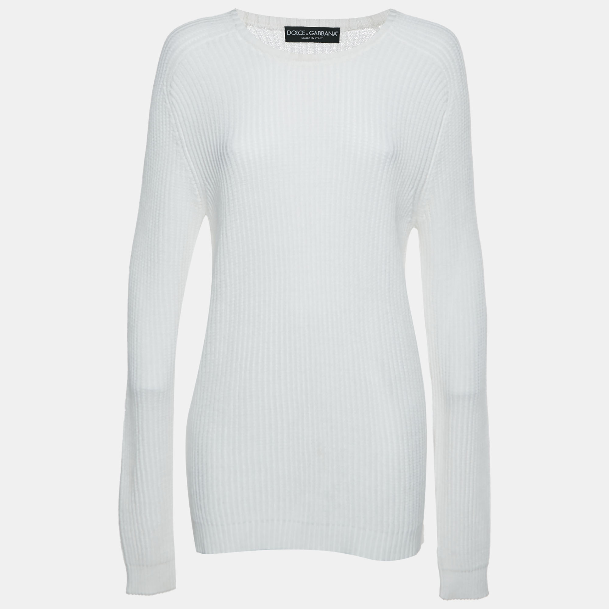 Dolce & Gabbana Off-White Knit Crewneck Sweater XL