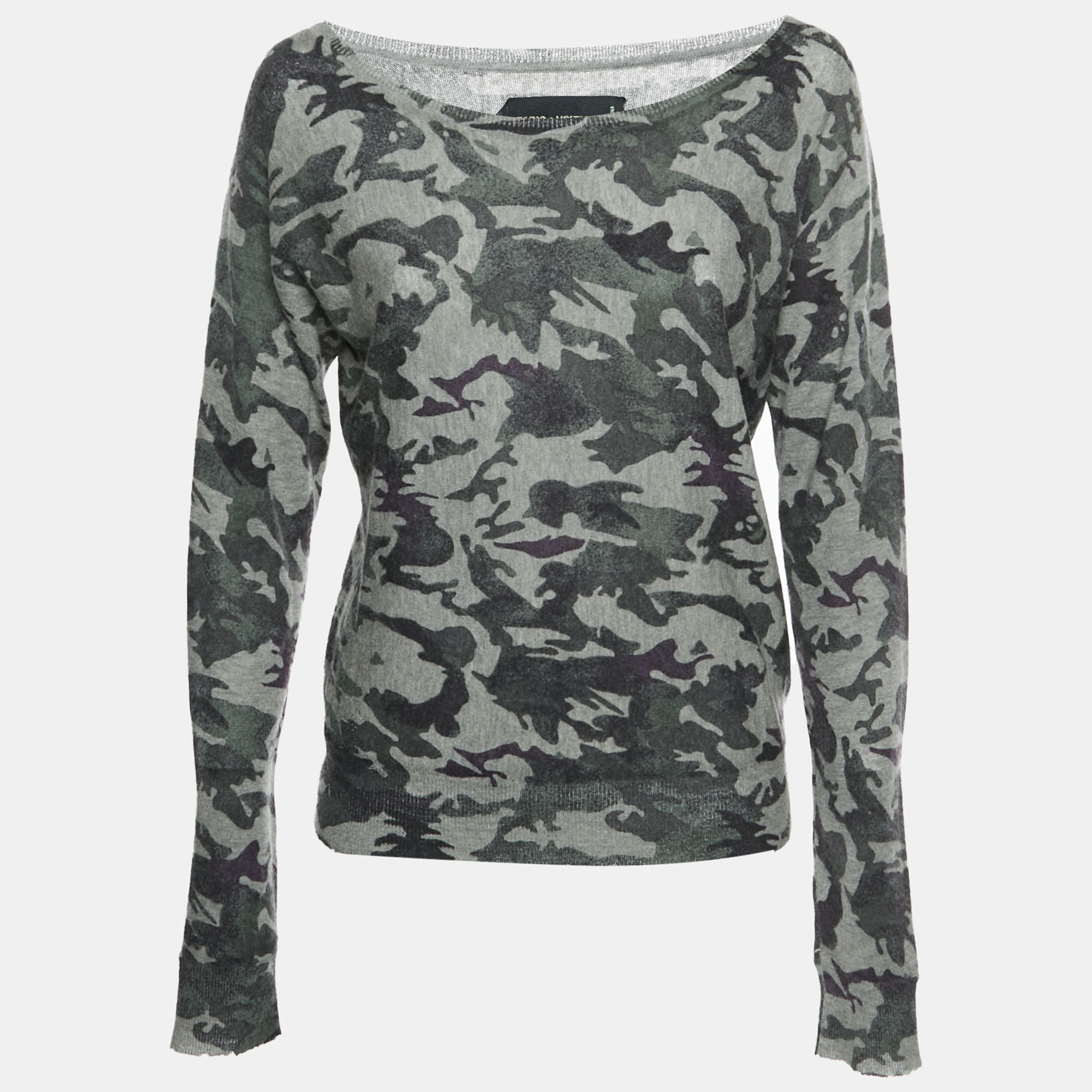 Zadig & Voltaire Grey Camouflage Cashmere Knit Jumper M