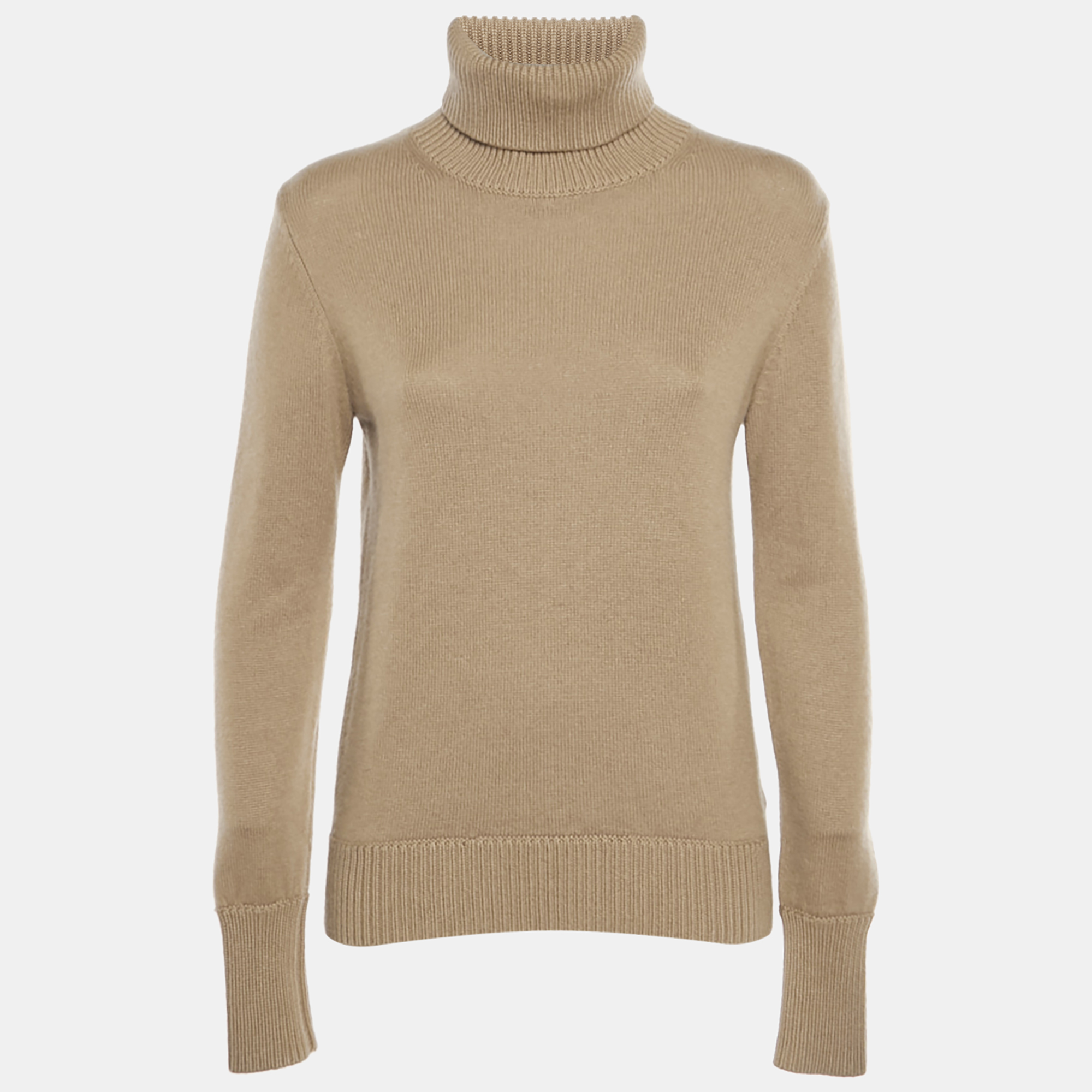 Burberry Beige Wool Knit Logo Embroidered Turtle Neck Sweater S