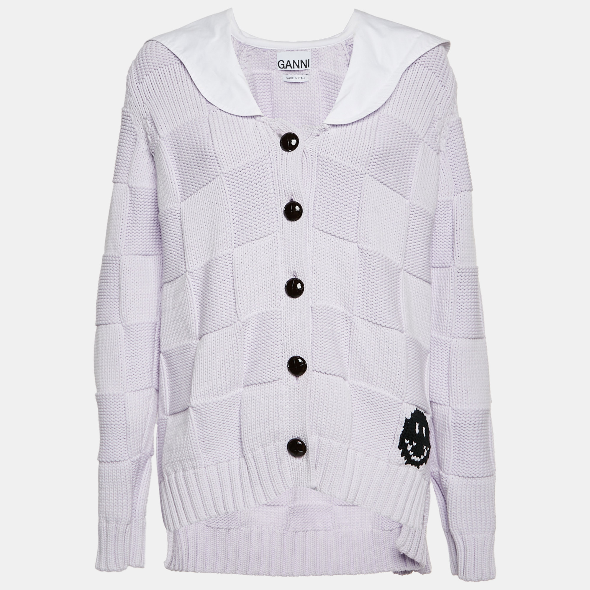 Ganni Purple Cotton Blend Knit Cardigan S