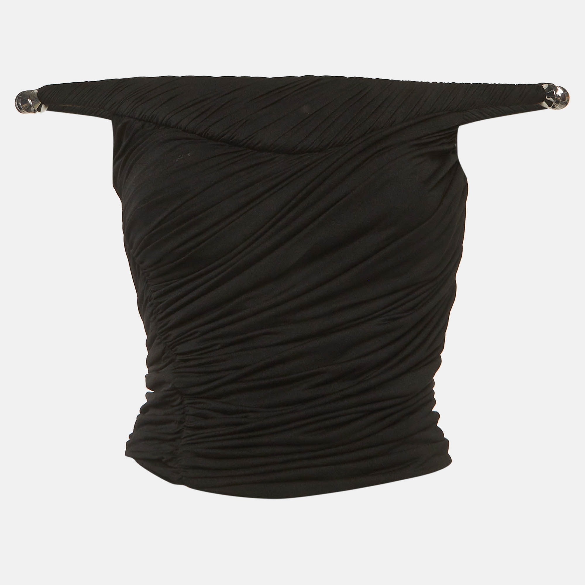 Chats By C.Dam Black Stretch Crepe Ruched Off Shoulder Top S