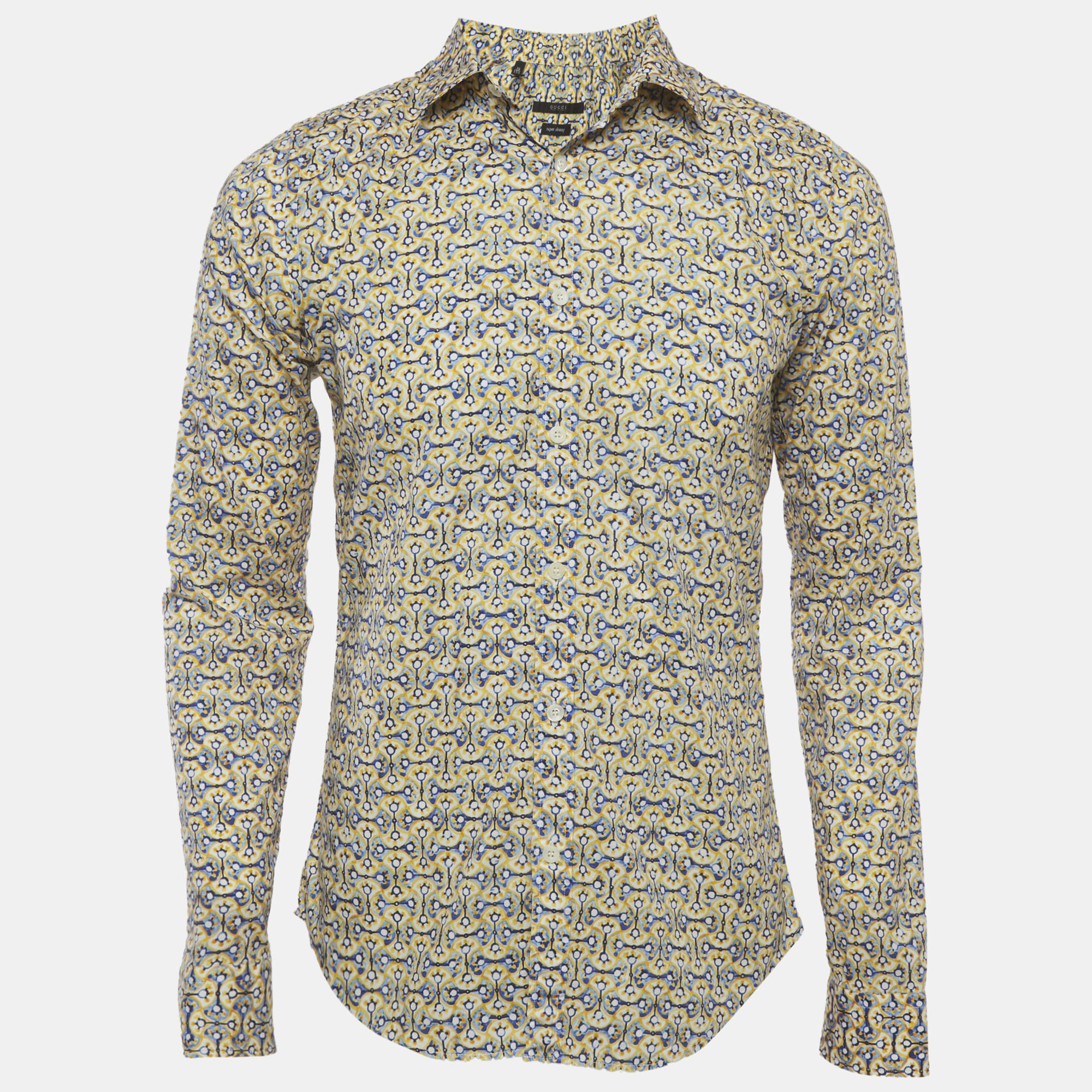 Gucci Yellow/Blue Printed Cotton Shirt M