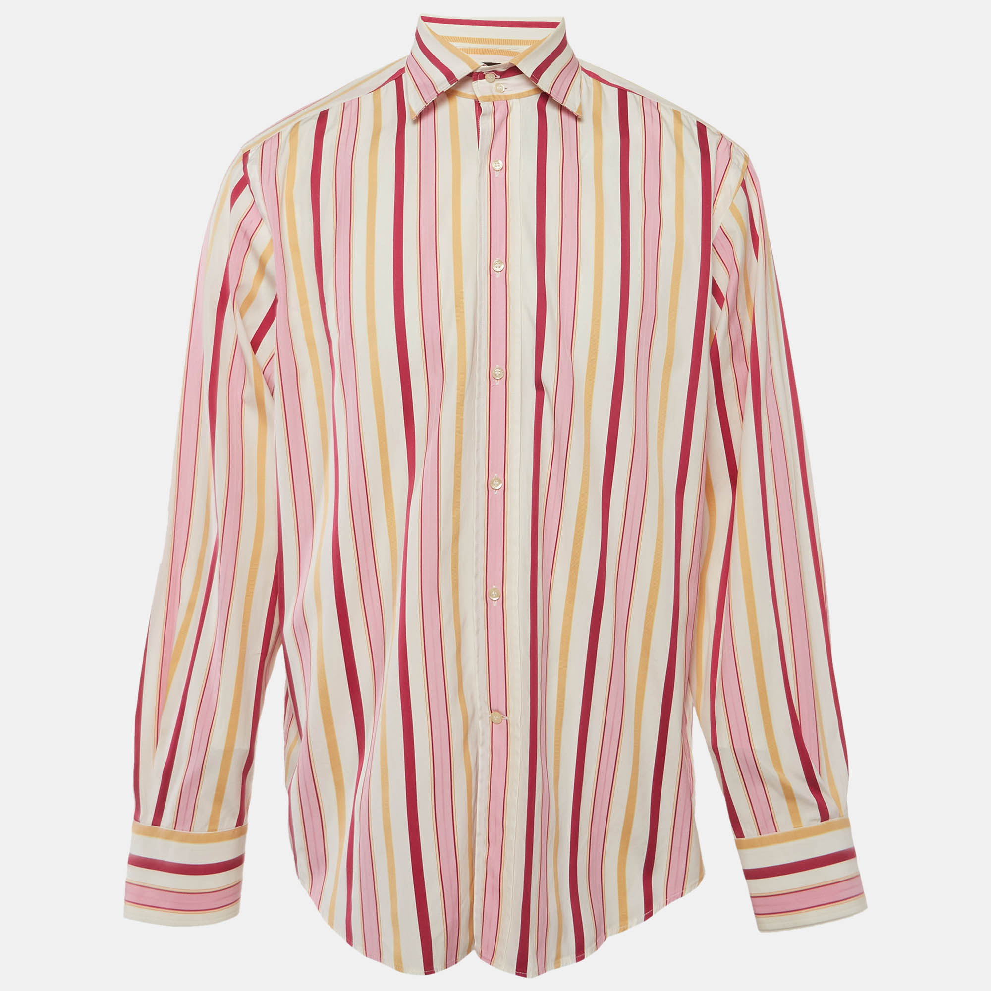 Etro Pink Striped Cotton Long Sleeve Shirt XL