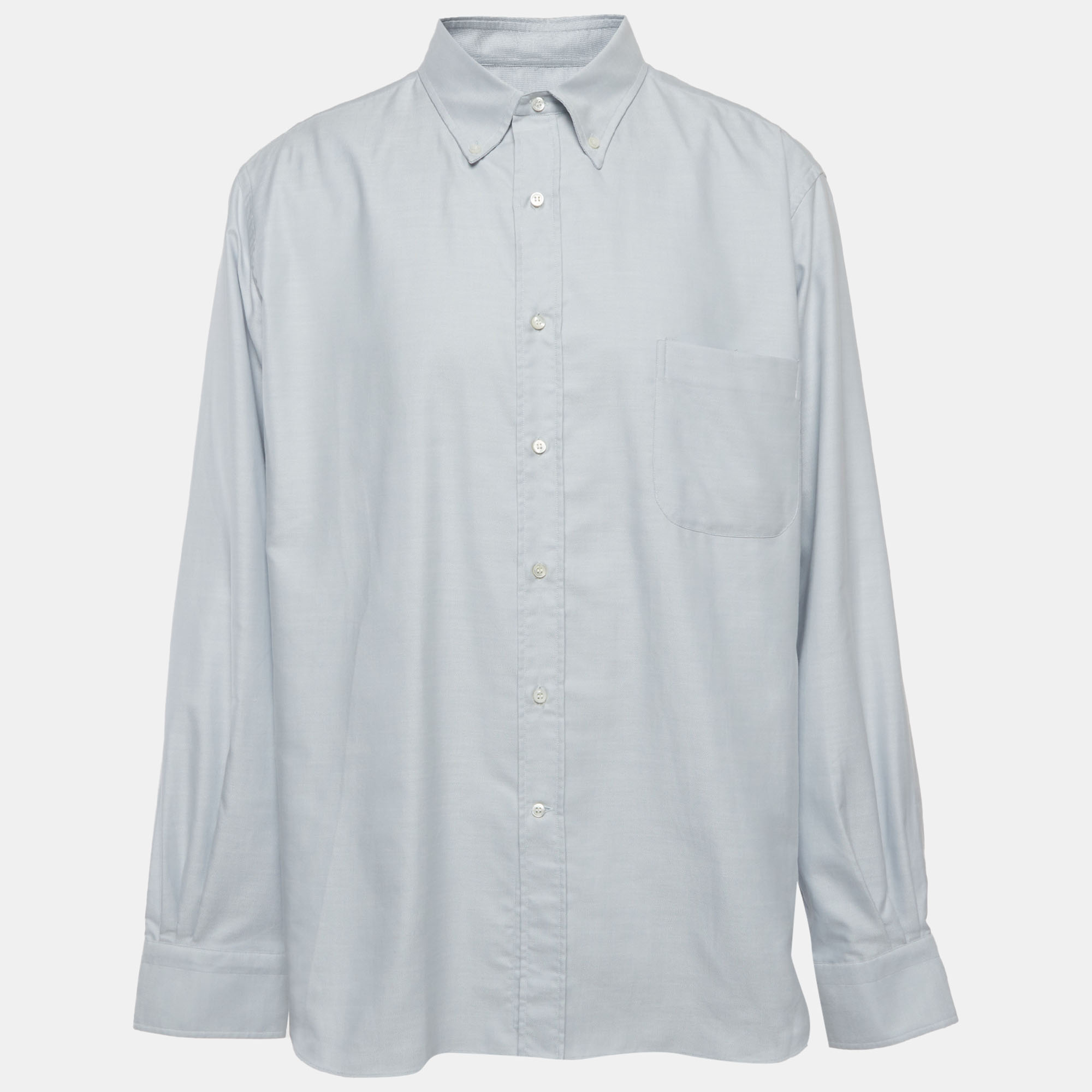 Loro Piana Blue Oxford Cotton Button Up Long Sleeve Shirt 4XL