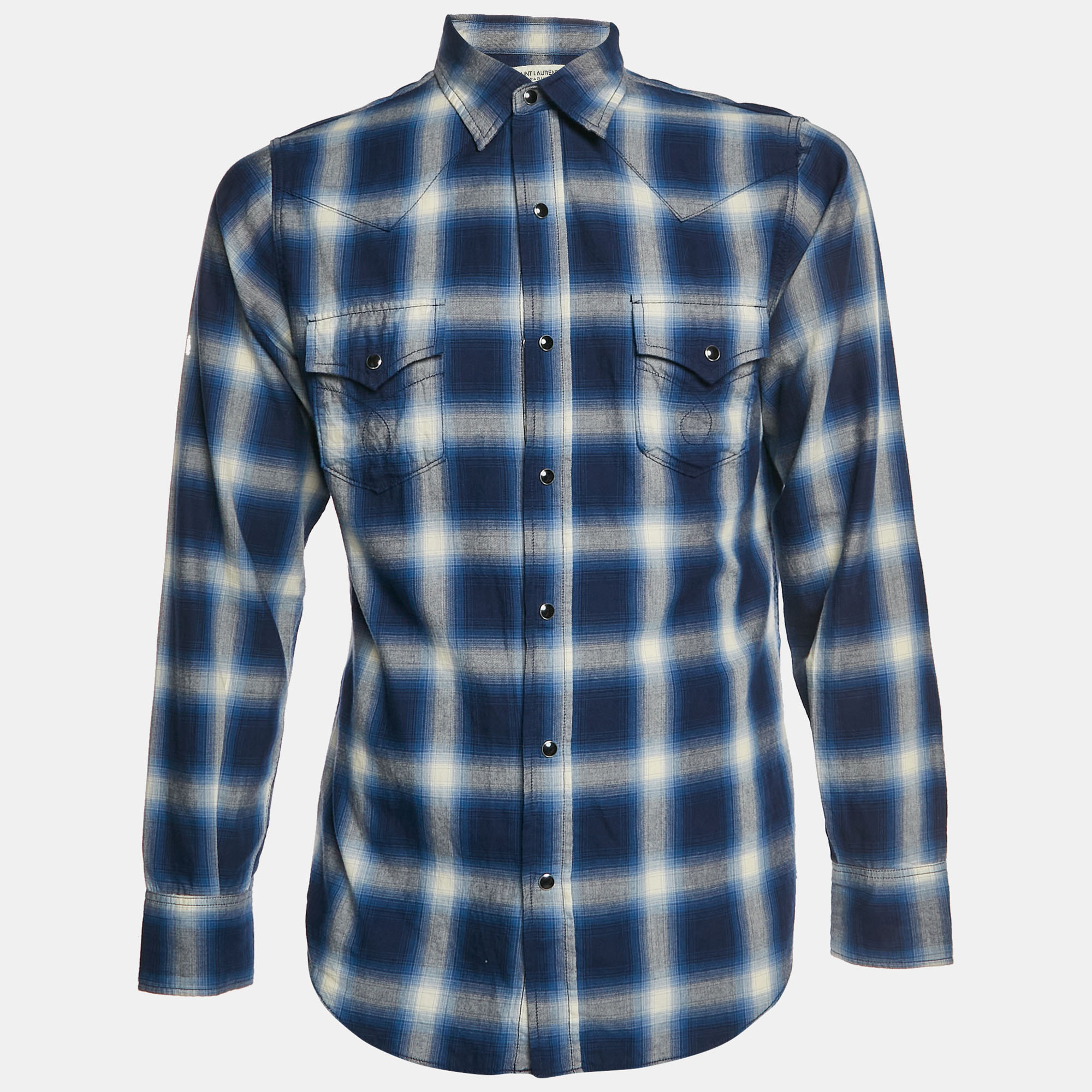 Saint Laurent Paris Blue Plaid Flannel Long Sleeve Shirt M