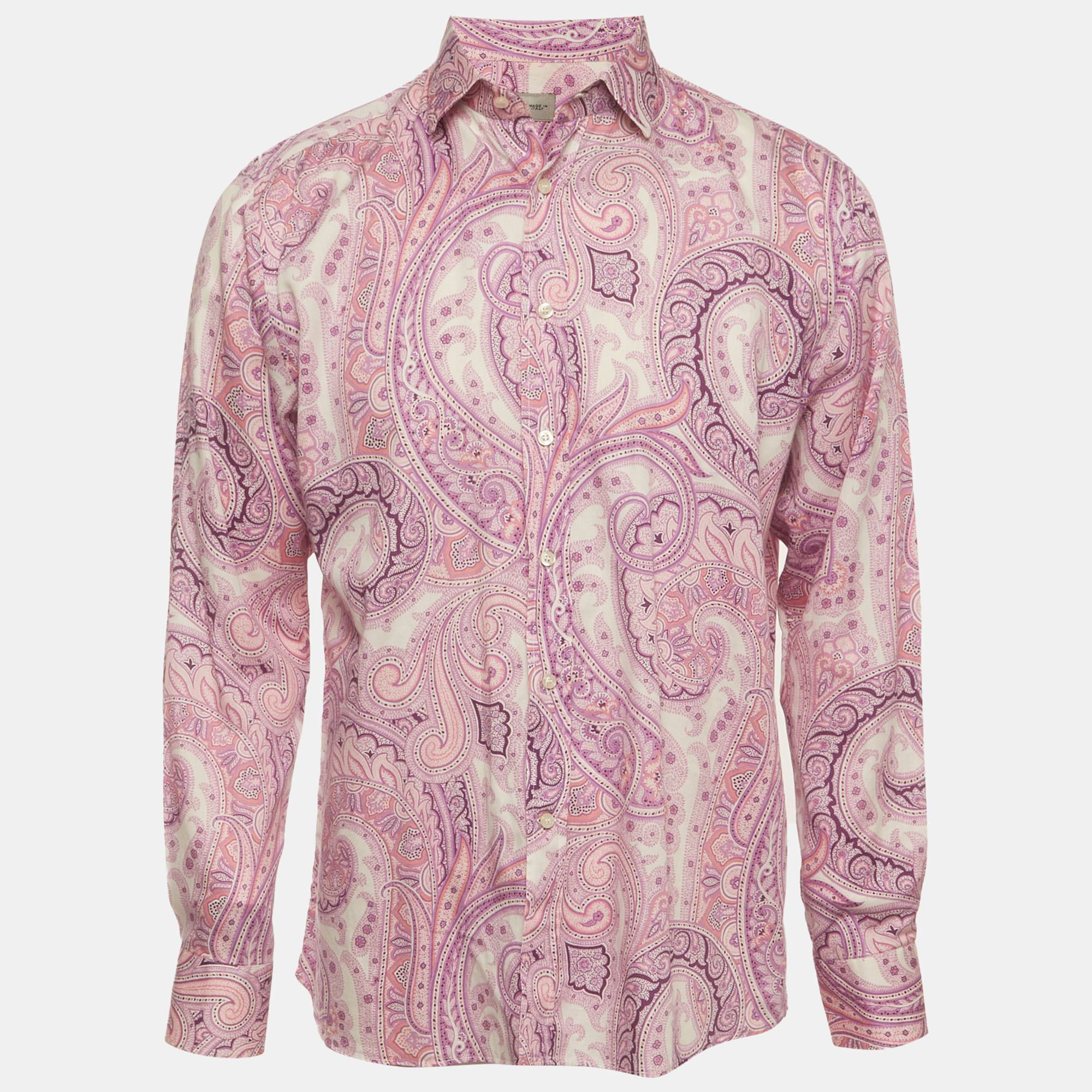 Etro Pink Paisley Print Cotton Long Sleeve Shirt XXL