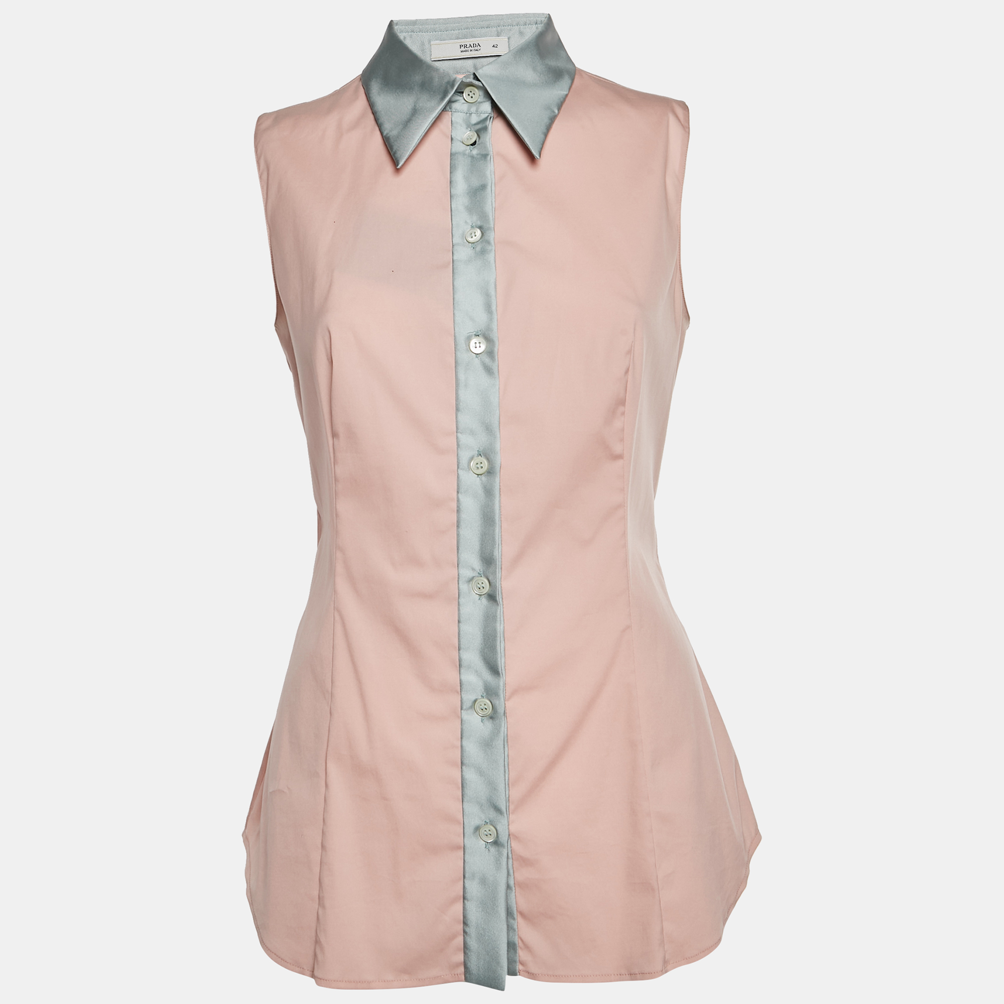 Prada Pink Cotton and Silk Button Up Sleeveless Top M