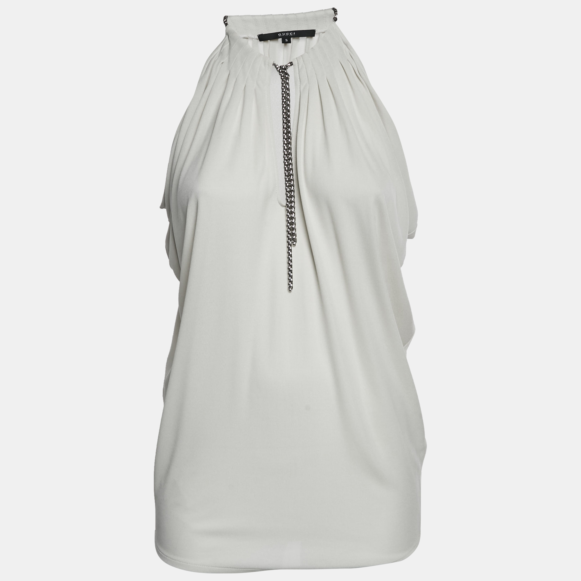 Gucci Light Grey Jersey Chain Detail Top S