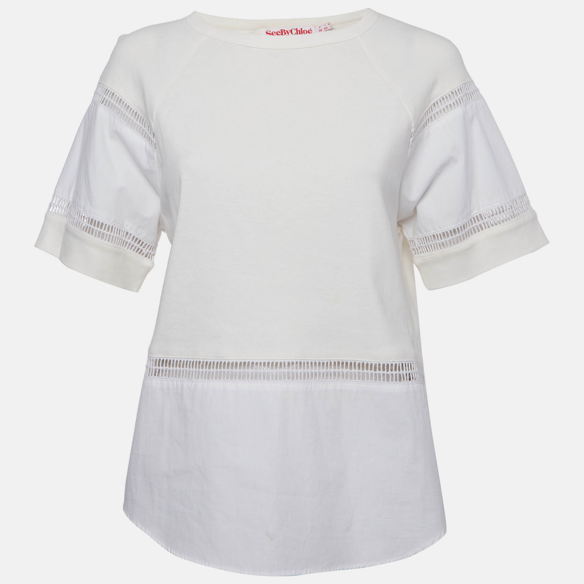 See by Chloe Off White Lace Insert Cotton Top S