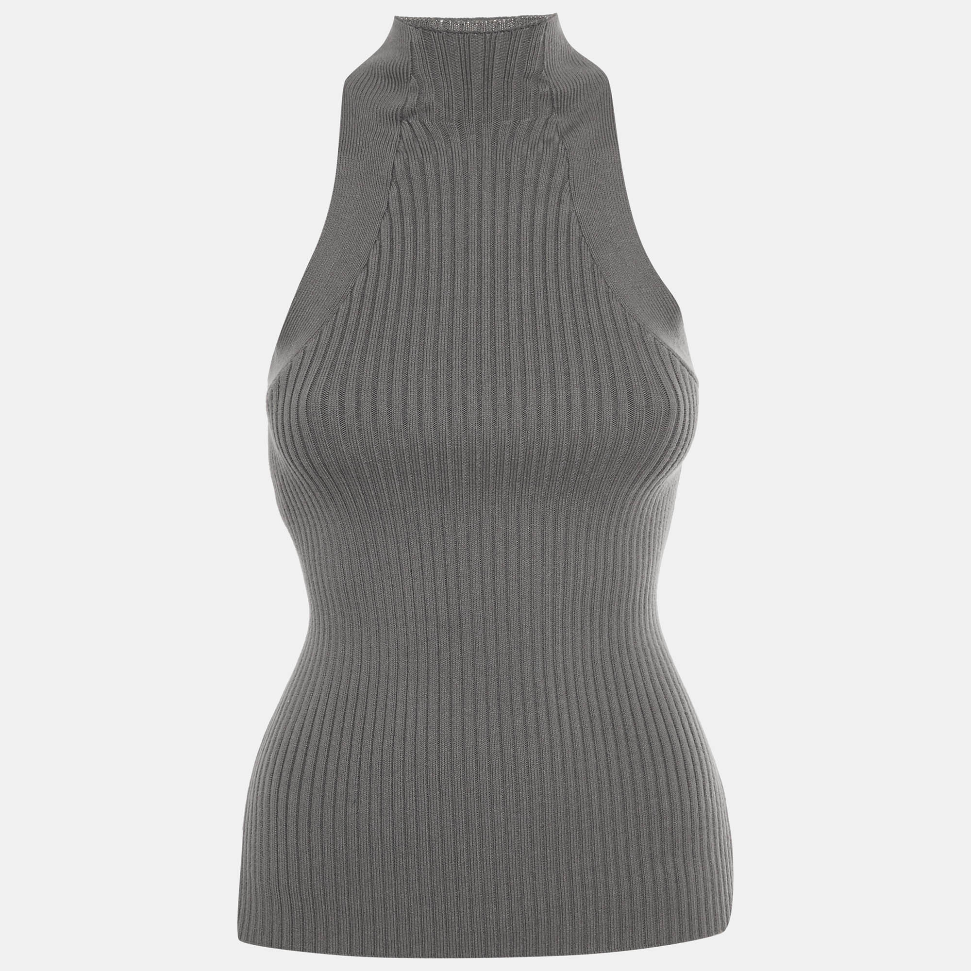 Dion Lee Grey Knit Muscular Twist Tank Top S